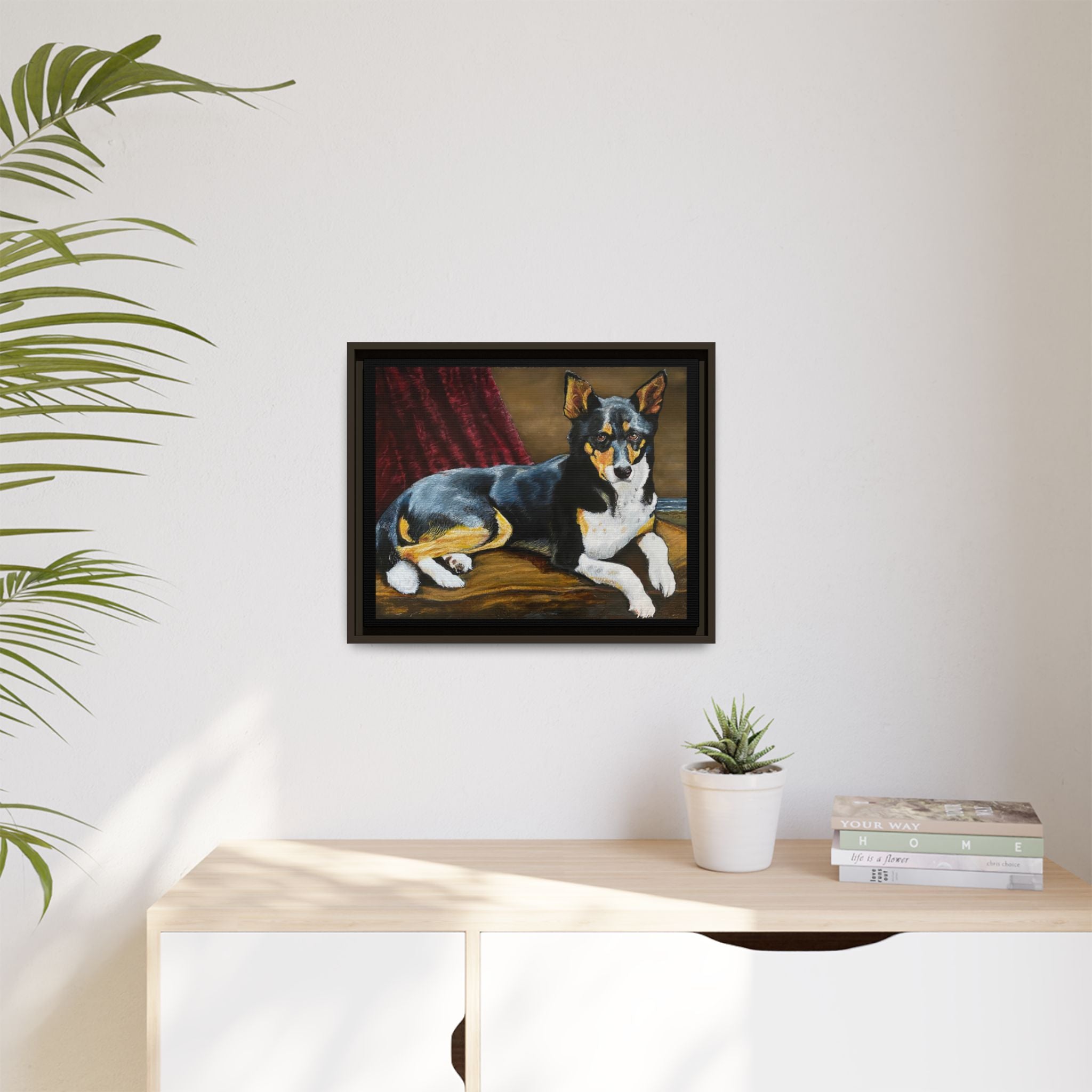 Framed Matte Canvas Dog Portrait – Black & Tan Companion Wall Art
