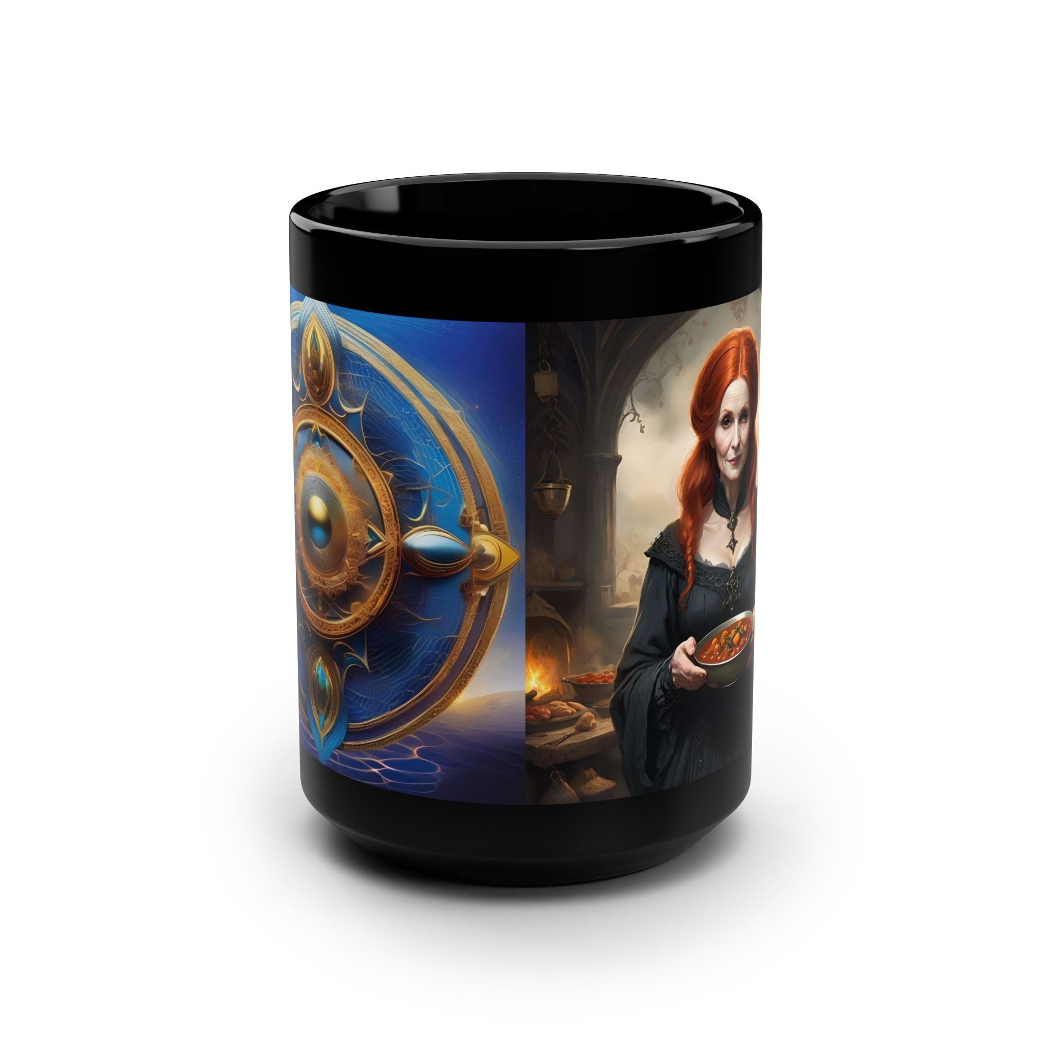 Mother Black Mug – Redhead Witch Holding Potion Soup, 15oz