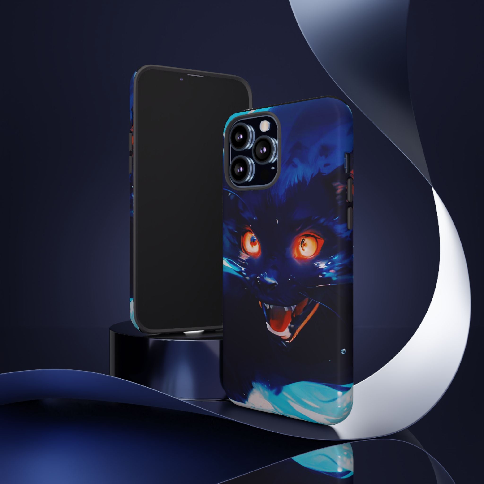 Demon Cat Phone Case — Glowing Blue Feline Tough Case