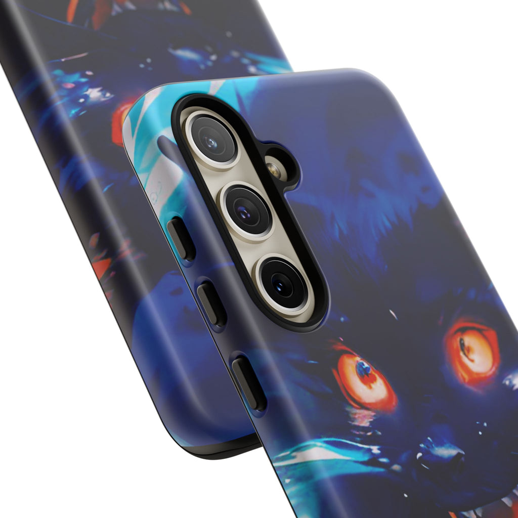 Demon Cat Phone Case — Glowing Blue Feline Tough Case