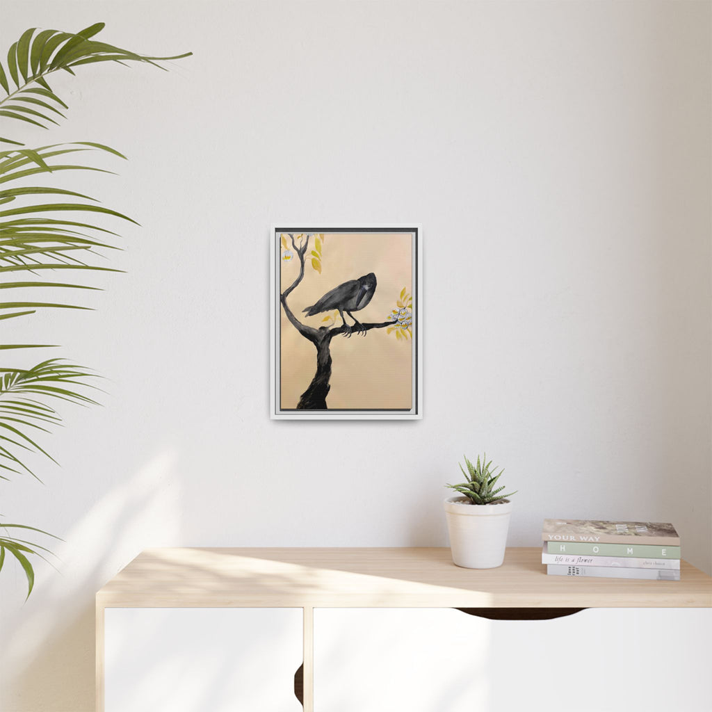 Raven on Branch Matte Framed Canvas – Moody Bird Wall Art