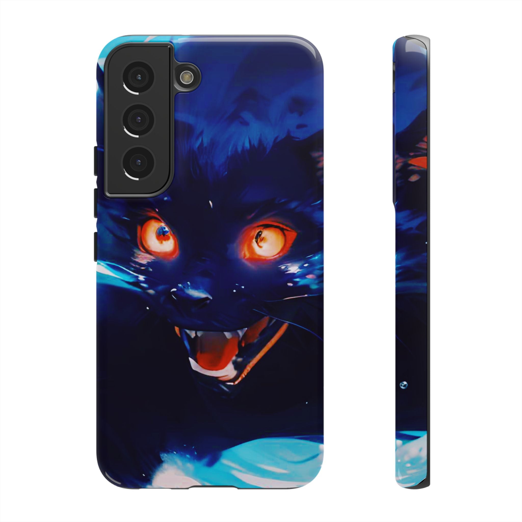 Demon Cat Phone Case — Glowing Blue Feline Tough Case