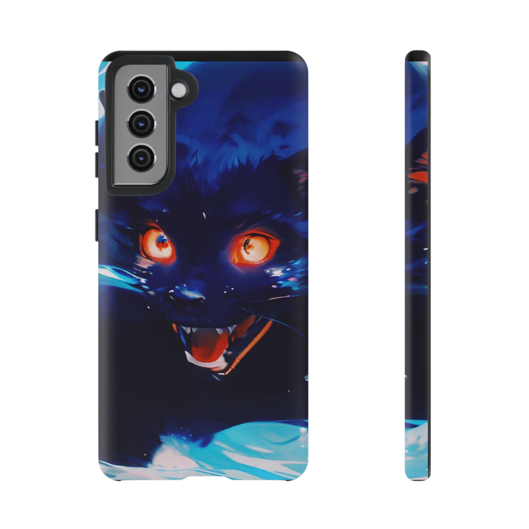 Demon Cat Phone Case — Glowing Blue Feline Tough Case
