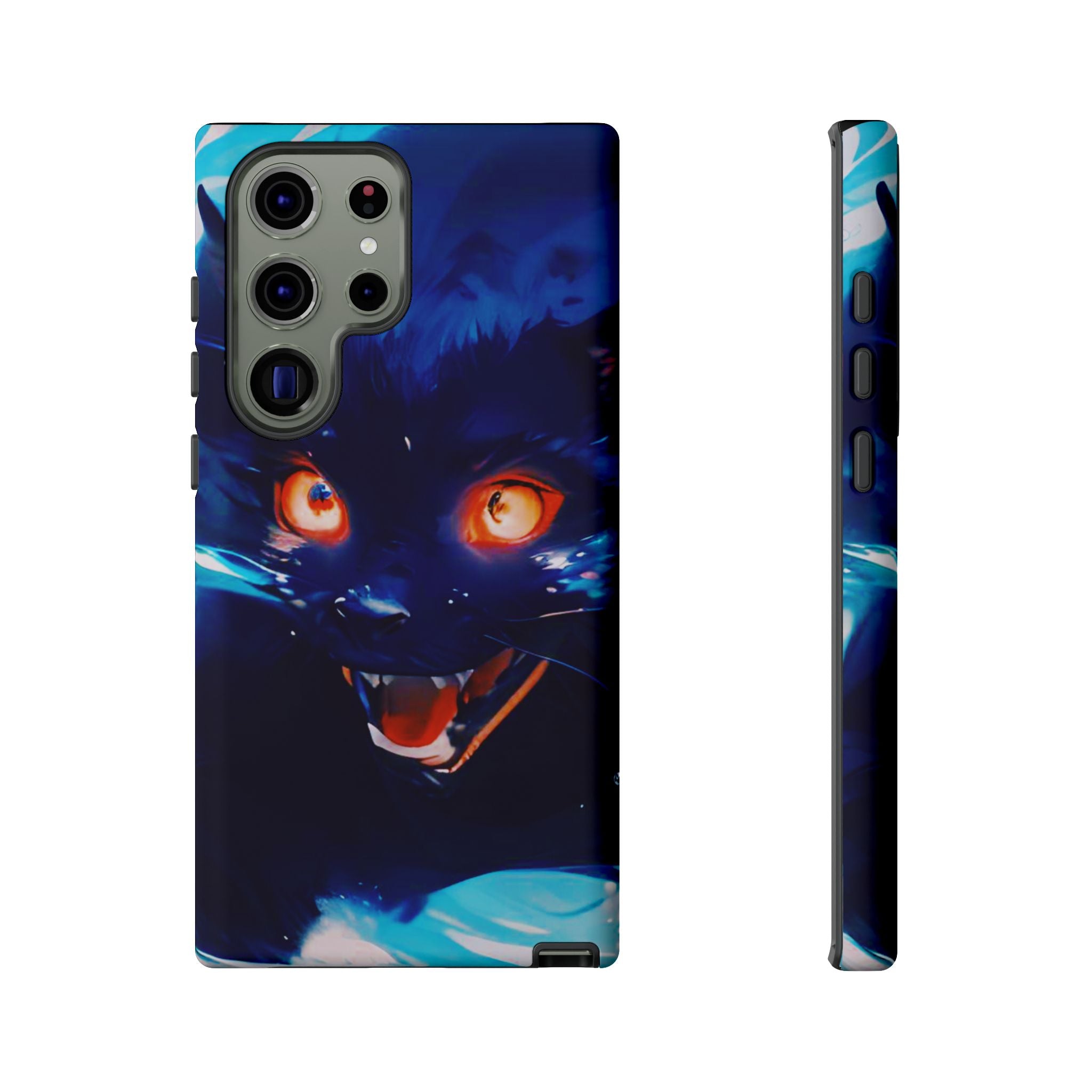 Demon Cat Phone Case — Glowing Blue Feline Tough Case
