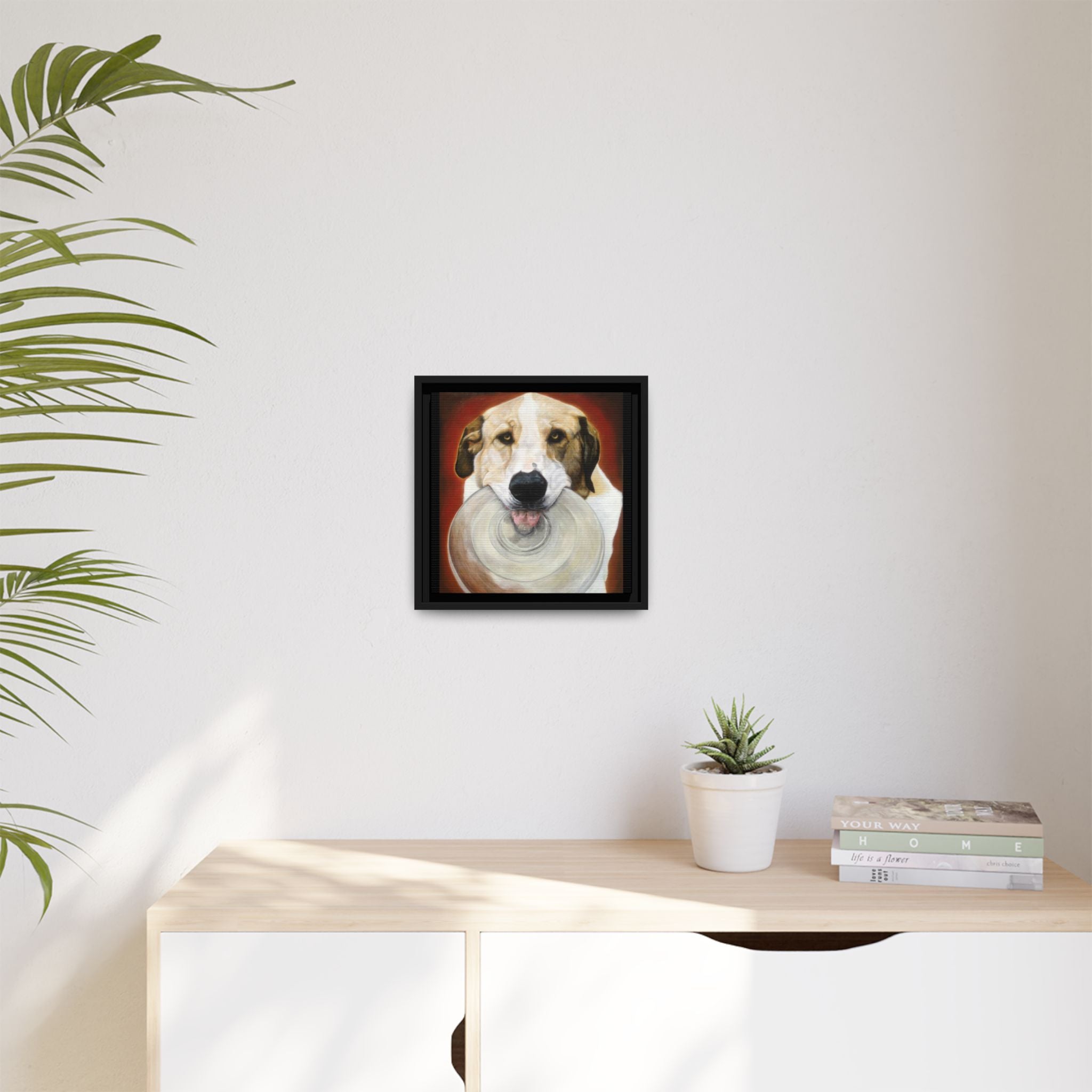 Framed Matte Canvas Print — Playful Wookie Holding His Frisbee