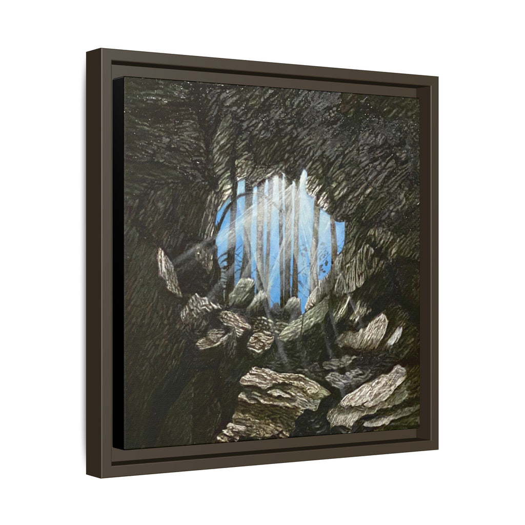 Framed Matte Canvas Art — Cave Opening with Blue Sky Landscape