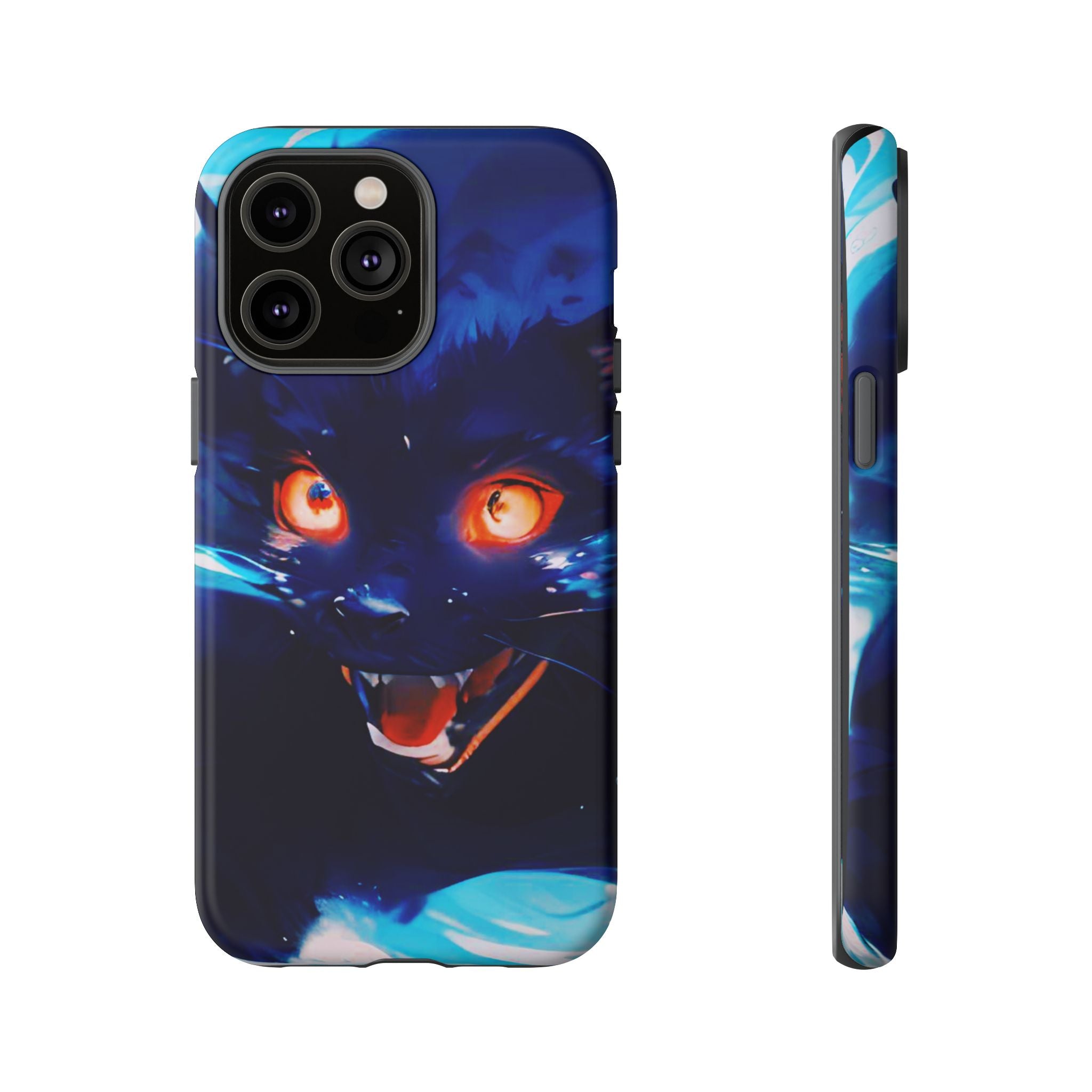 Demon Cat Phone Case — Glowing Blue Feline Tough Case