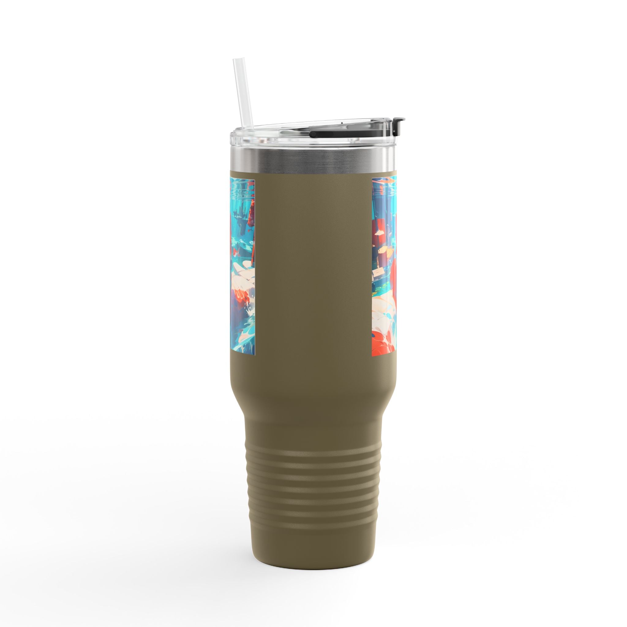 40oz Insulated Travel Mug – Colorful Underwater Dog Art Design