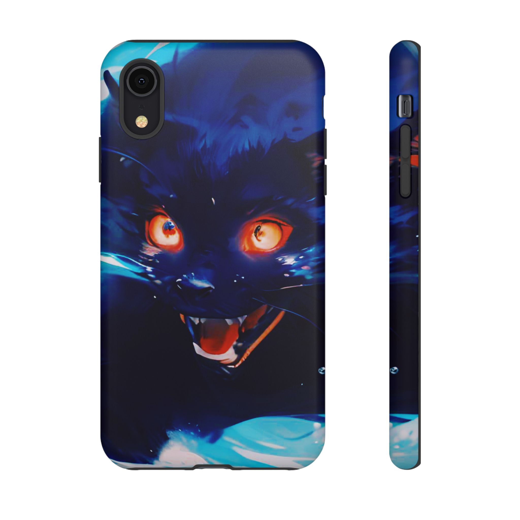 Demon Cat Phone Case — Glowing Blue Feline Tough Case
