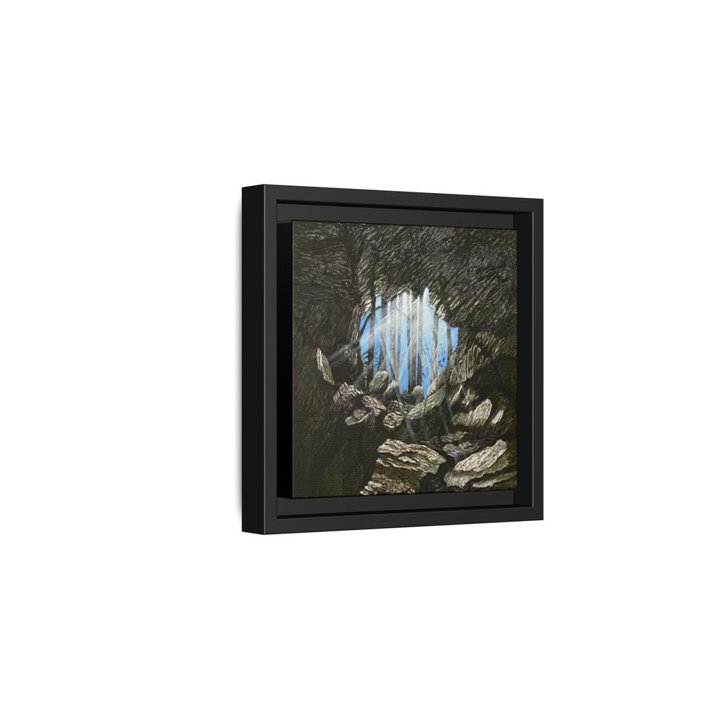 Framed Matte Canvas Art — Cave Opening with Blue Sky Landscape