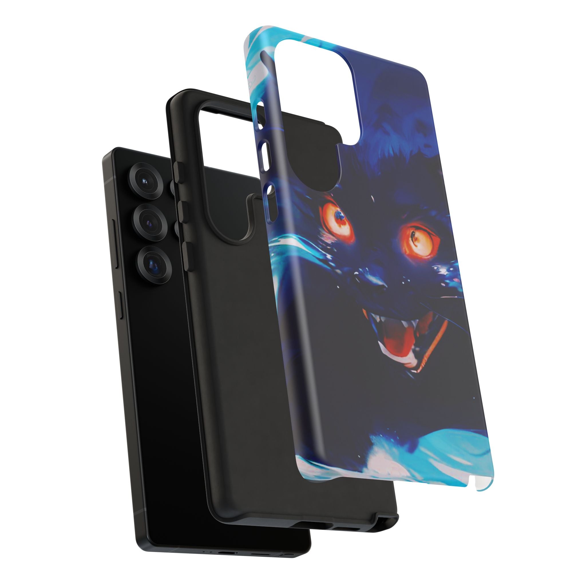 Demon Cat Phone Case — Glowing Blue Feline Tough Case