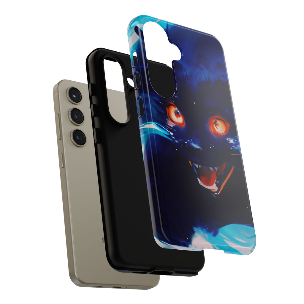 Demon Cat Phone Case — Glowing Blue Feline Tough Case