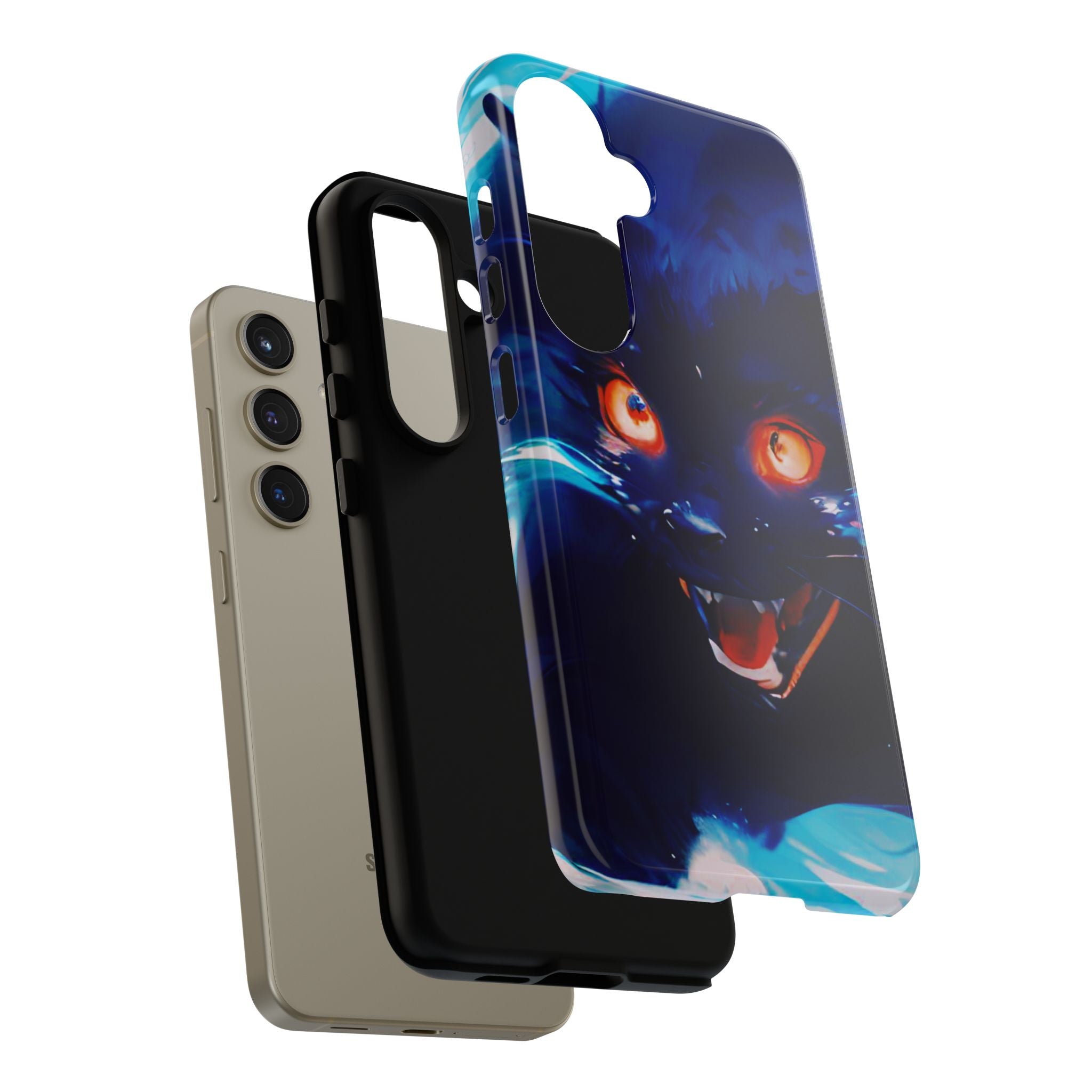 Demon Cat Phone Case — Glowing Blue Feline Tough Case