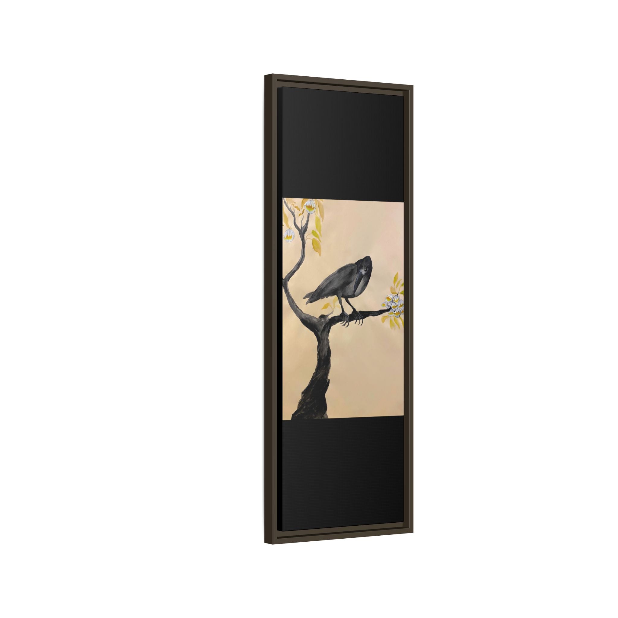 Raven on Branch Matte Framed Canvas – Moody Bird Wall Art