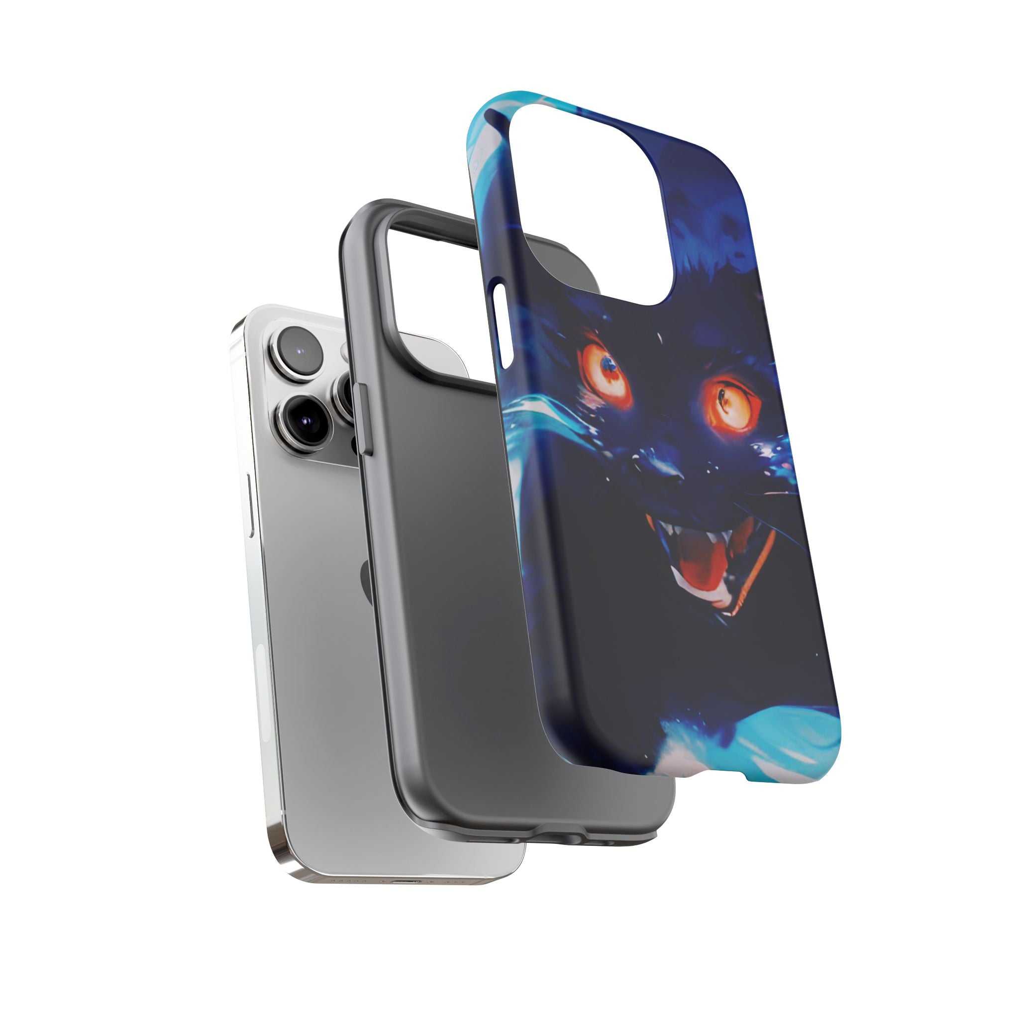Demon Cat Phone Case — Glowing Blue Feline Tough Case