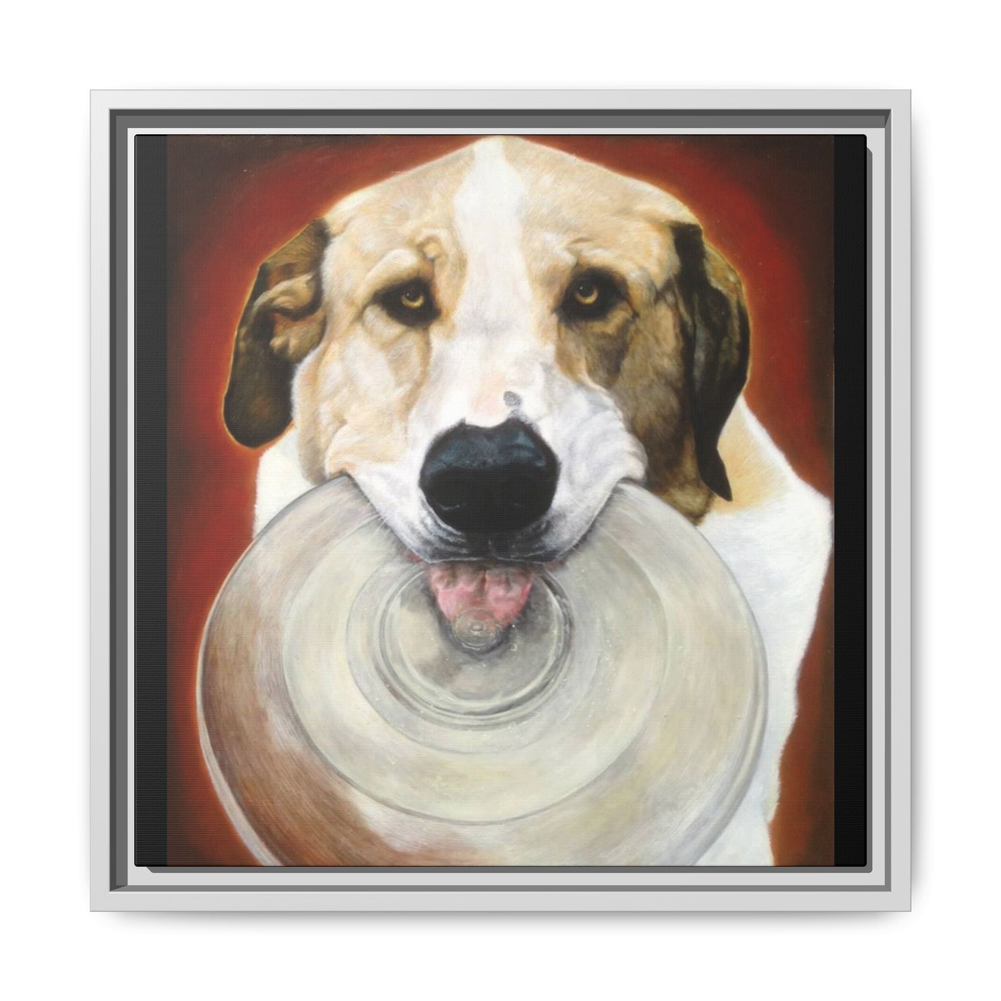Framed Matte Canvas Print — Playful Wookie Holding His Frisbee
