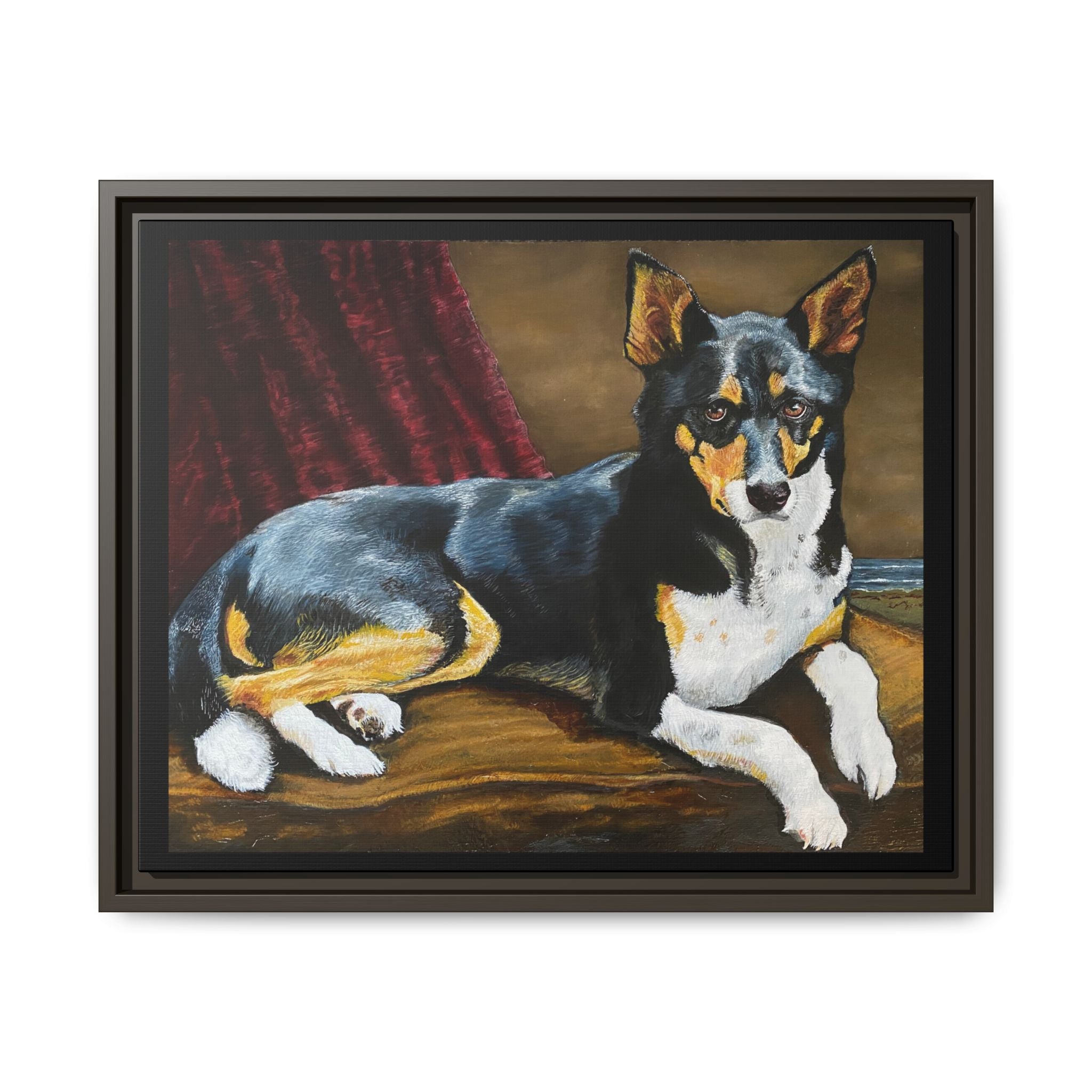 Framed Matte Canvas Dog Portrait – Black & Tan Companion Wall Art