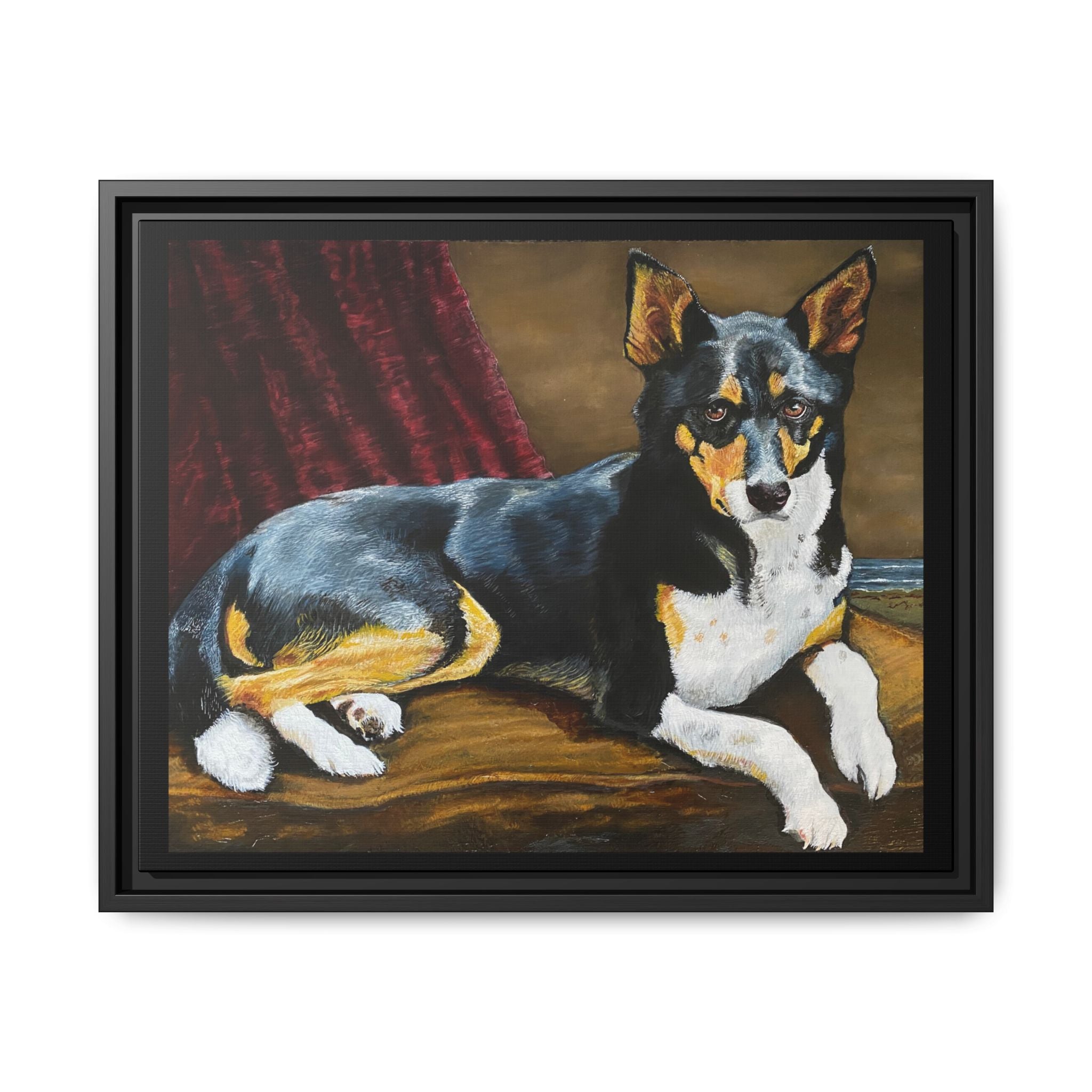 Framed Matte Canvas Dog Portrait – Black & Tan Companion Wall Art
