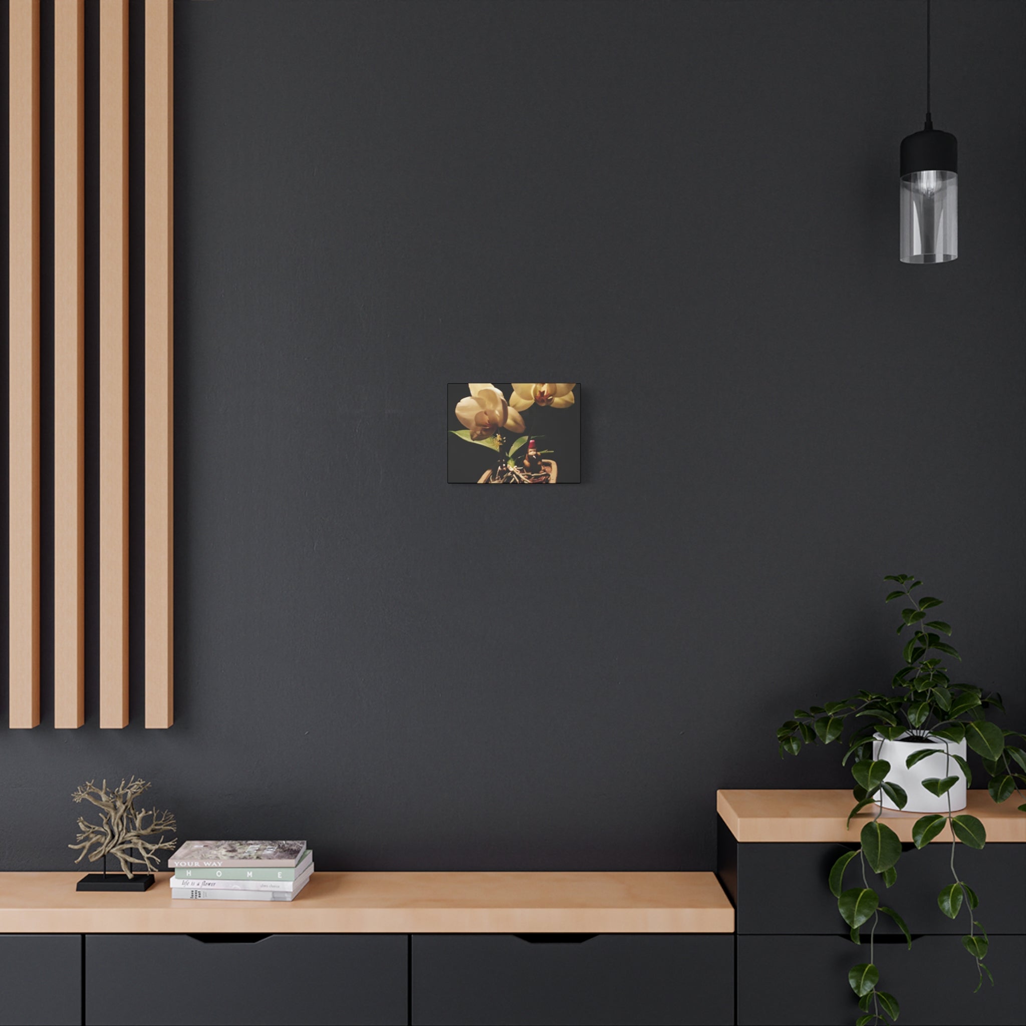 Orchid Still Life Canvas – Orchid Wall Art with Fez Monkey on Matte Stretched Canvas