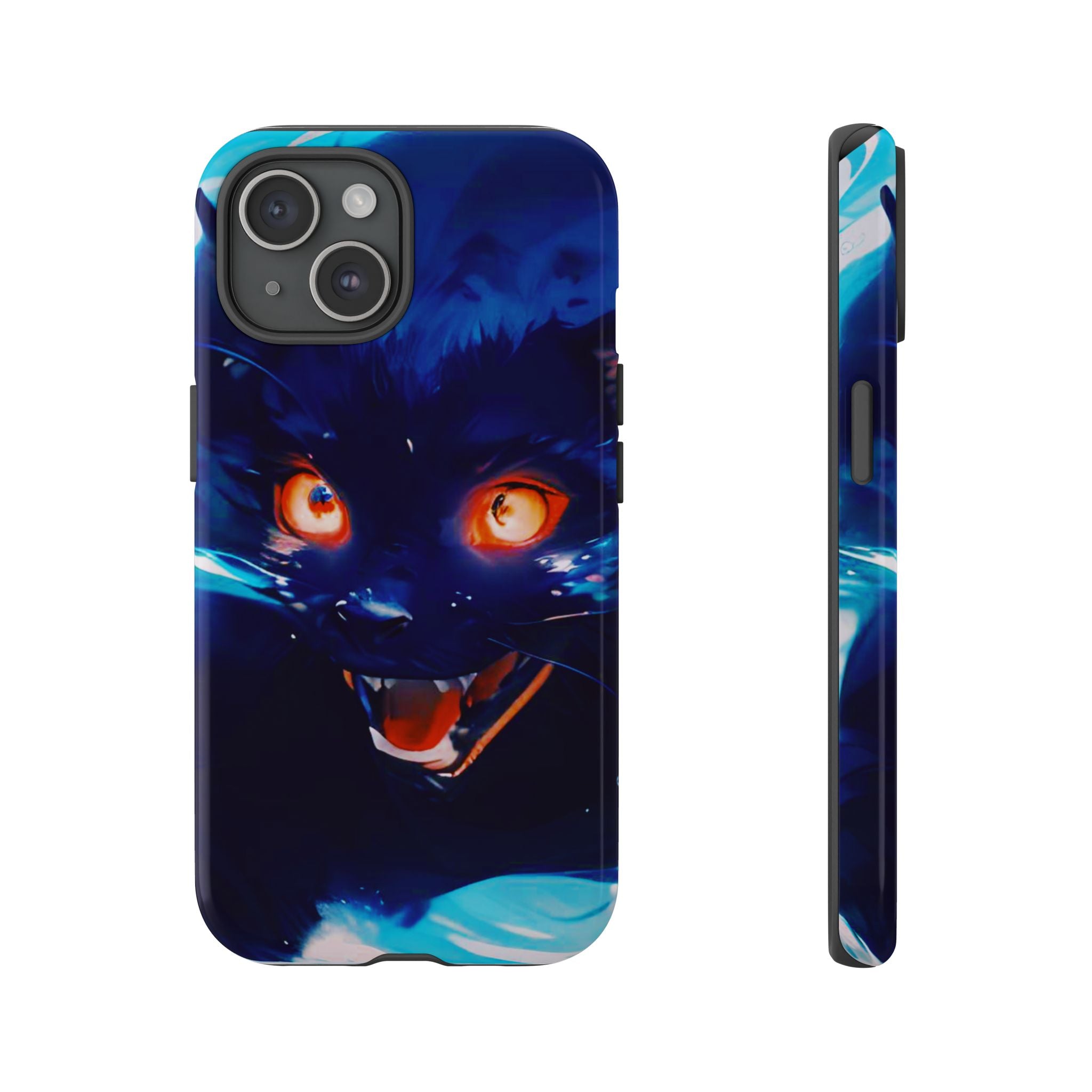 Demon Cat Phone Case — Glowing Blue Feline Tough Case