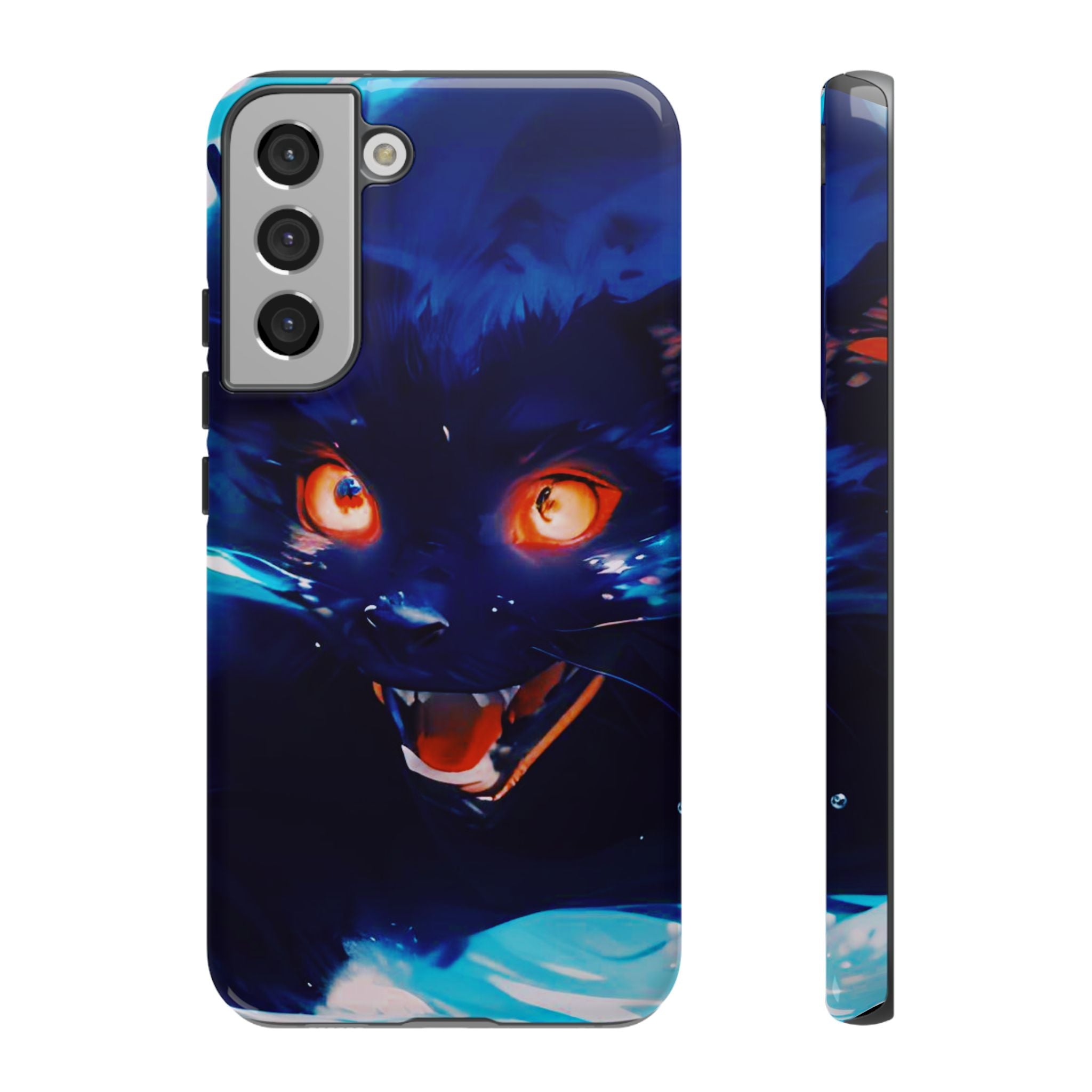 Demon Cat Phone Case — Glowing Blue Feline Tough Case