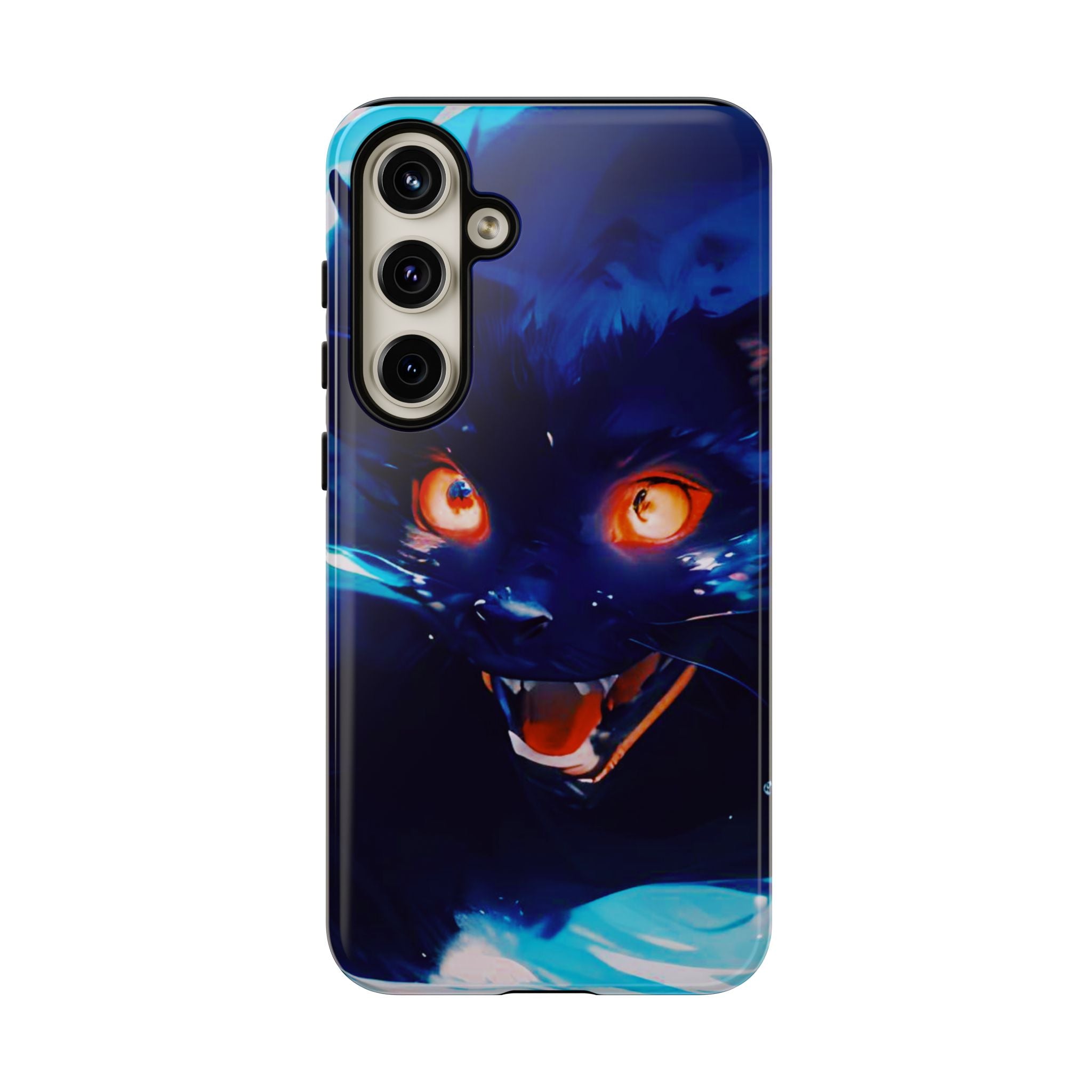 Demon Cat Phone Case — Glowing Blue Feline Tough Case