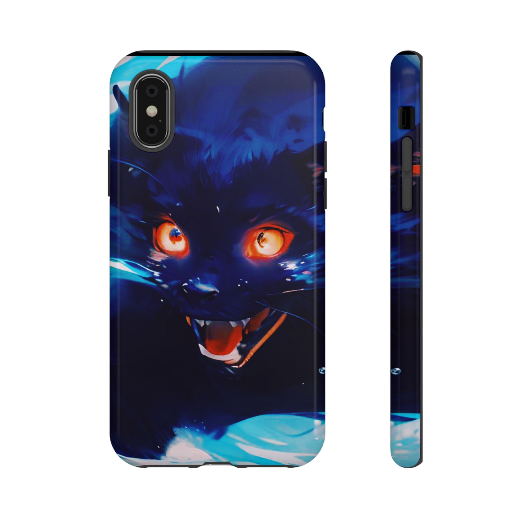 Demon Cat Phone Case — Glowing Blue Feline Tough Case