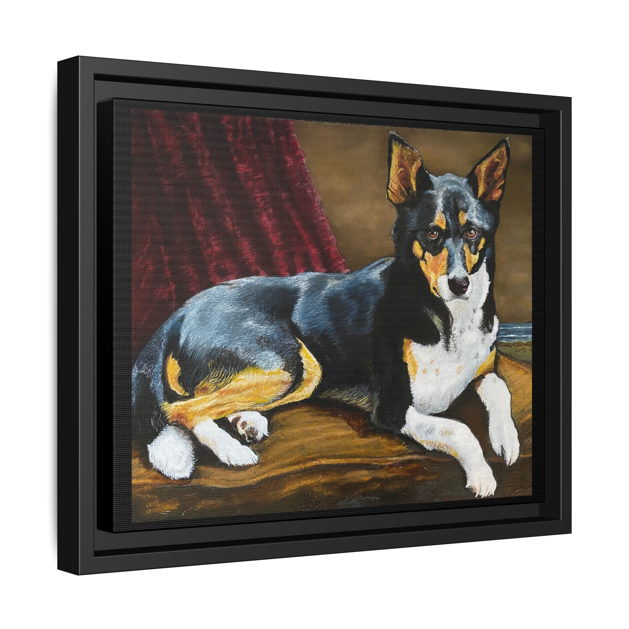 Framed Matte Canvas Dog Portrait – Black & Tan Companion Wall Art
