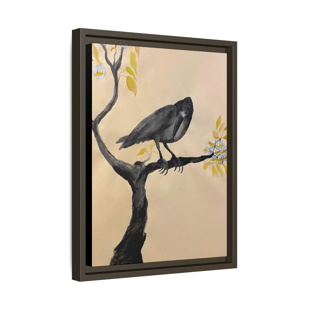 Raven on Branch Matte Framed Canvas – Moody Bird Wall Art