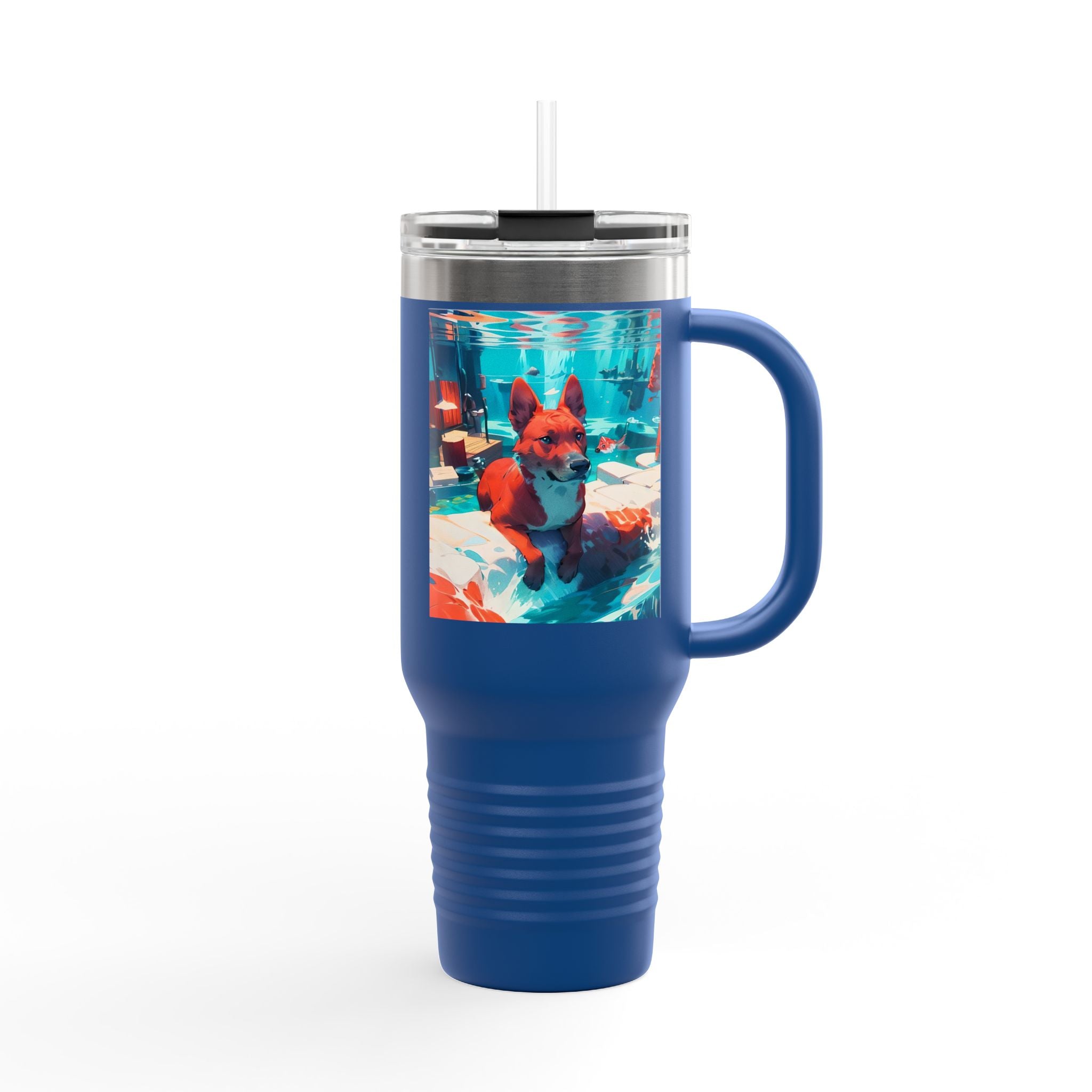 40oz Insulated Travel Mug – Colorful Underwater Dog Art Design