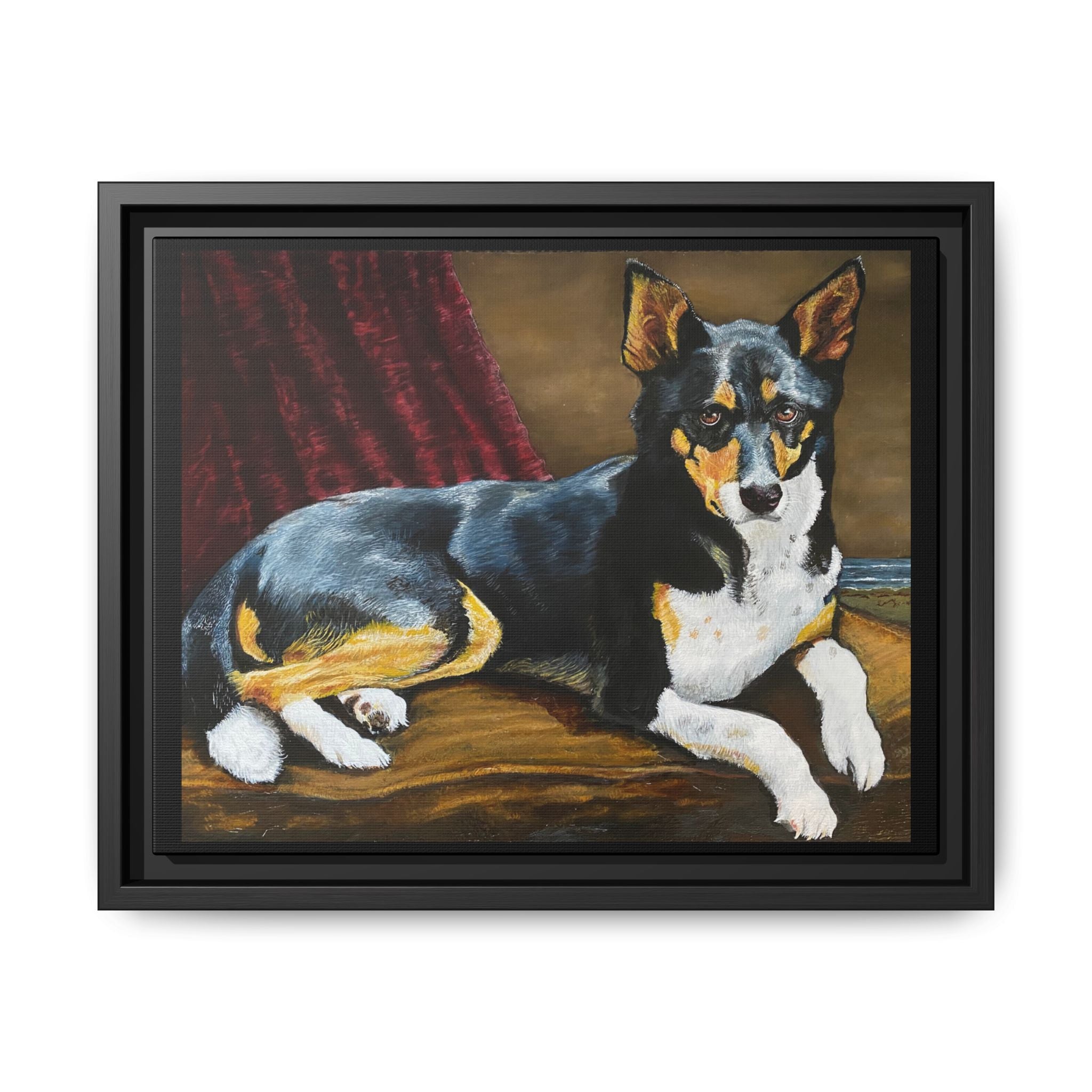 Framed Matte Canvas Dog Portrait – Black & Tan Companion Wall Art