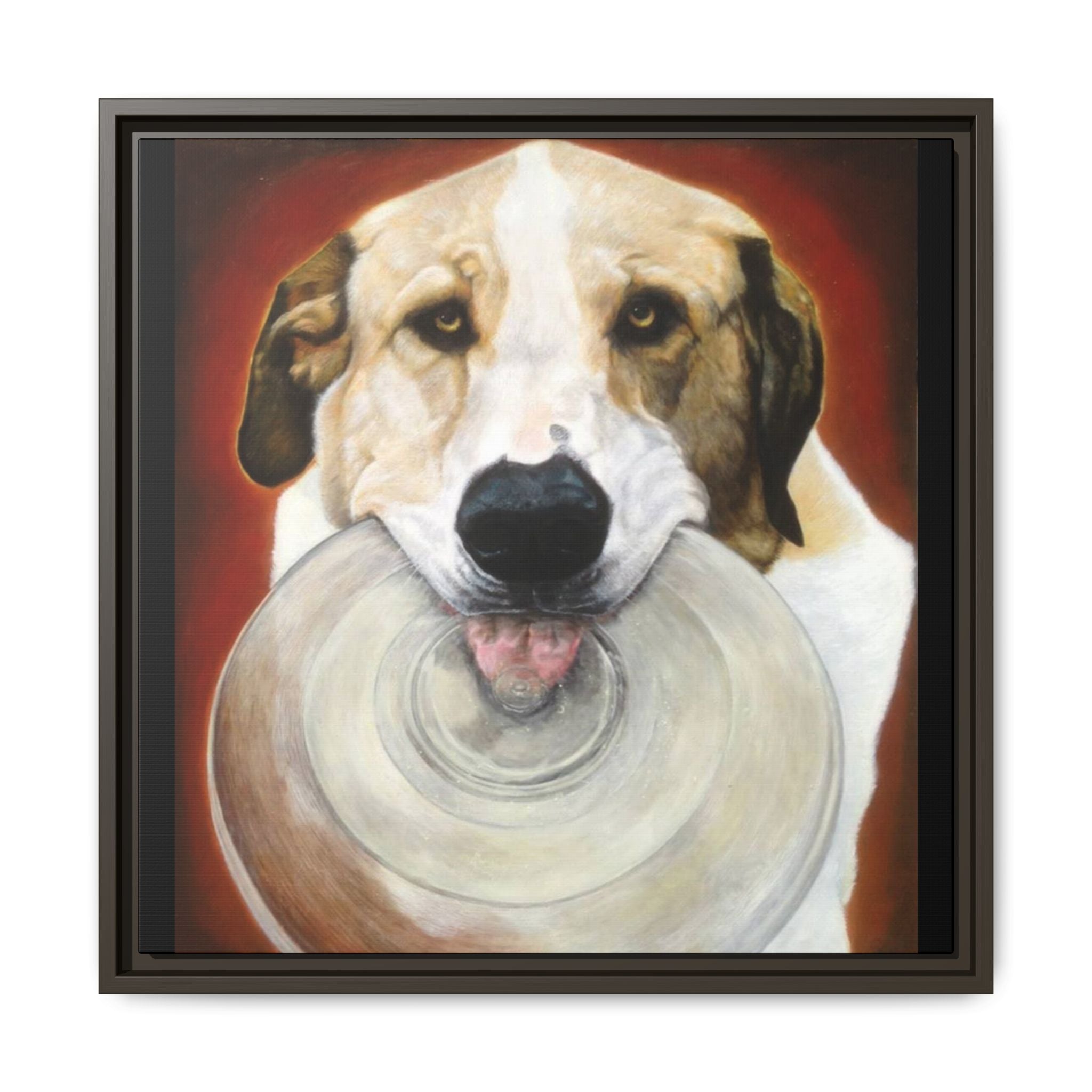 Framed Matte Canvas Print — Playful Wookie Holding His Frisbee