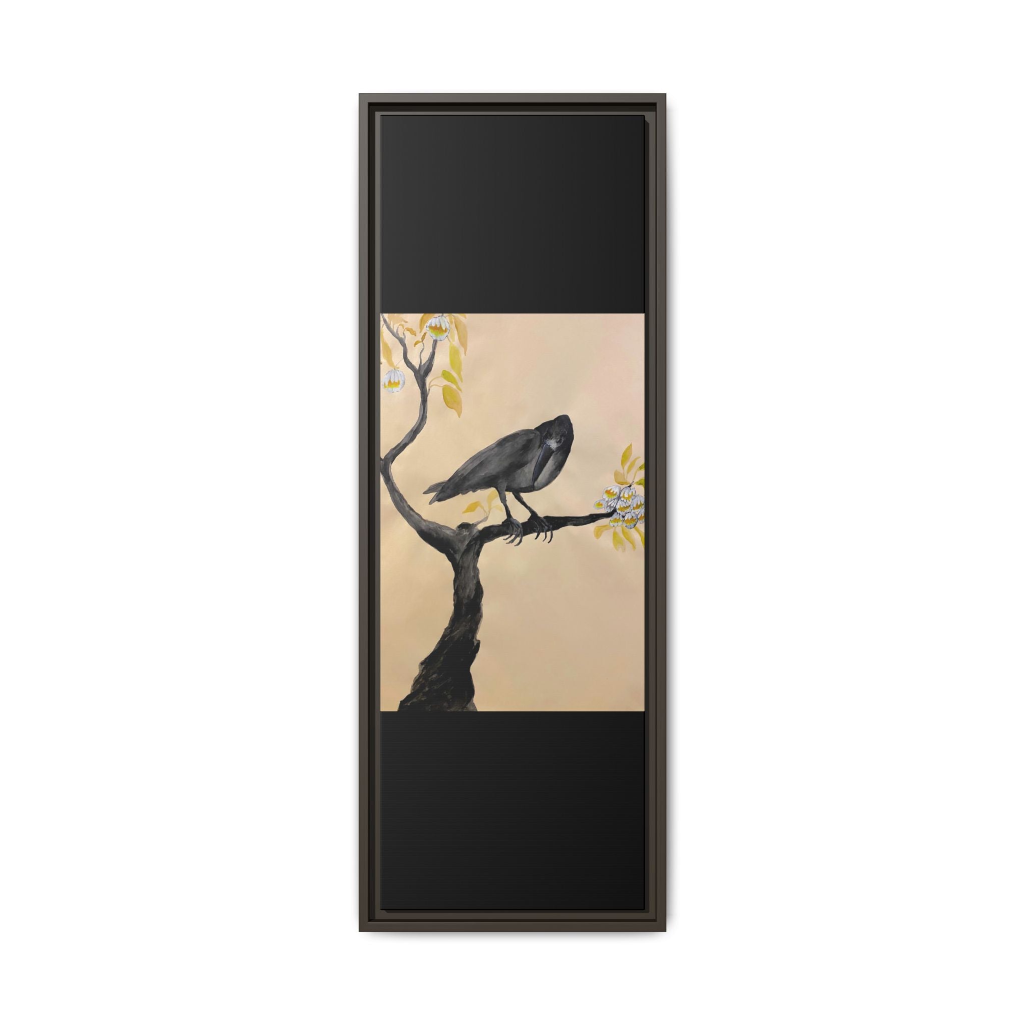 Raven on Branch Matte Framed Canvas – Moody Bird Wall Art