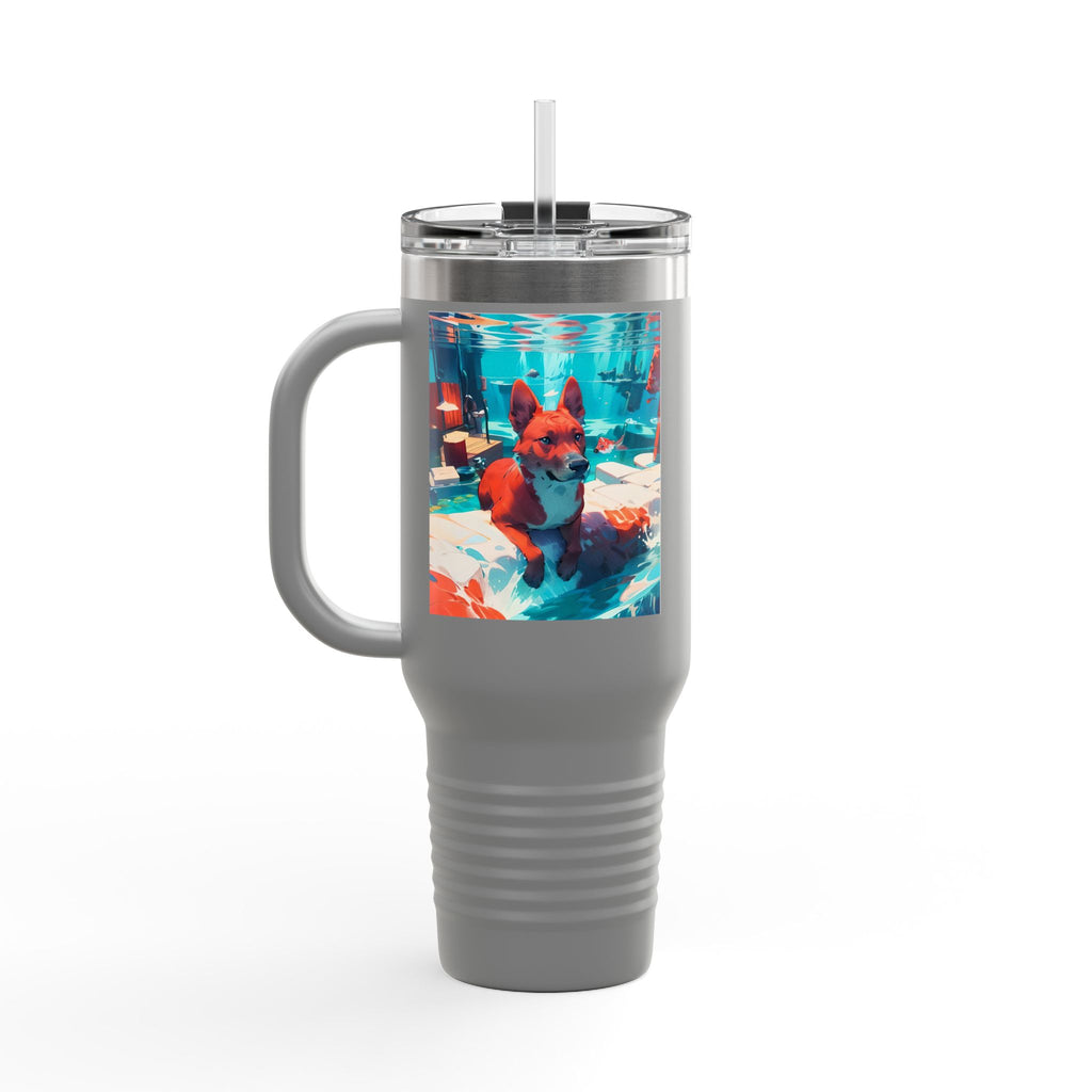 40oz Insulated Travel Mug – Colorful Underwater Dog Art Design