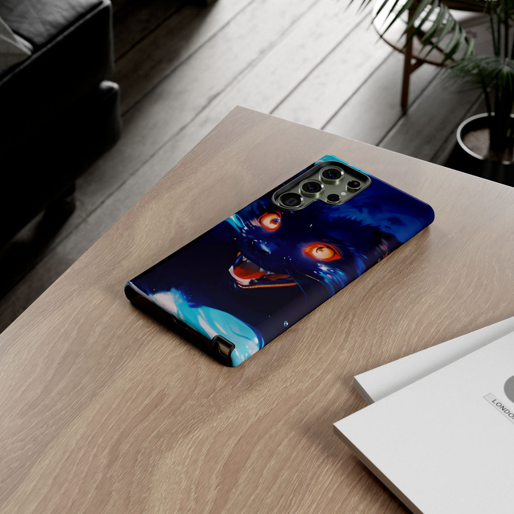 Demon Cat Phone Case — Glowing Blue Feline Tough Case