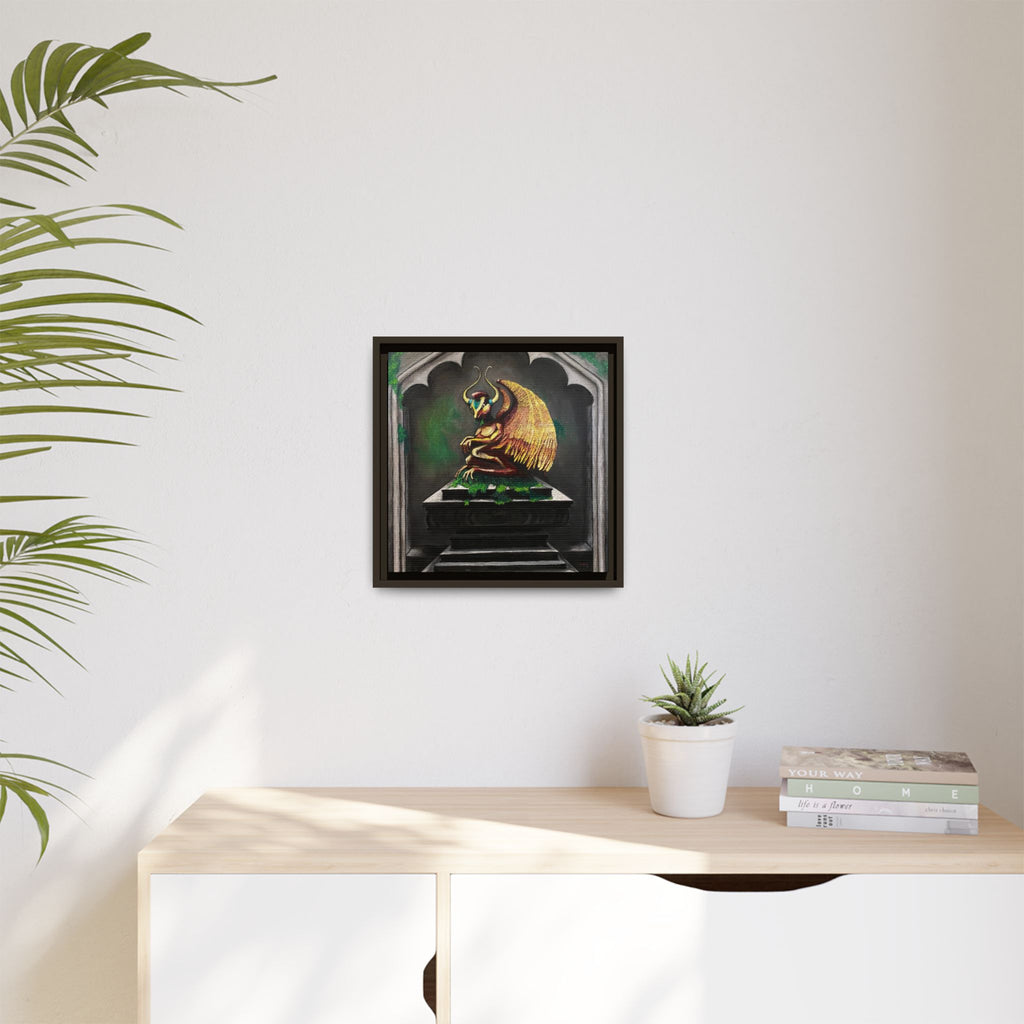 Framed Matte Canvas - Golden Gothic Gargoyle Wall Art