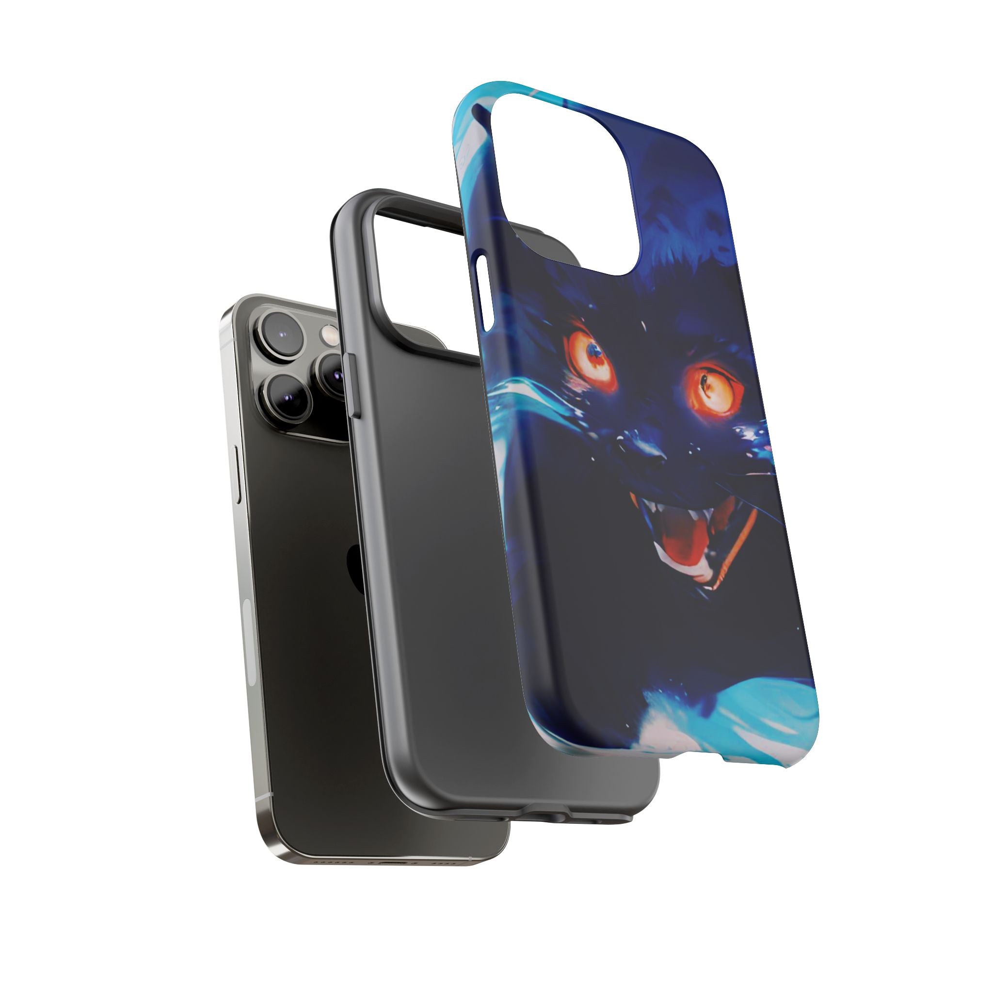 Demon Cat Phone Case — Glowing Blue Feline Tough Case