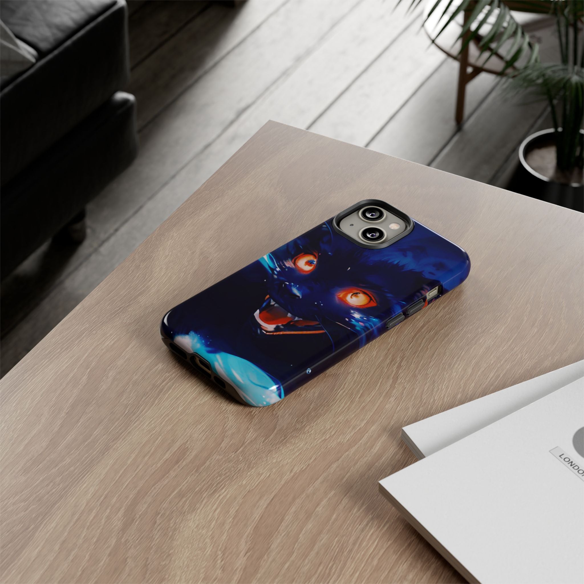 Demon Cat Phone Case — Glowing Blue Feline Tough Case