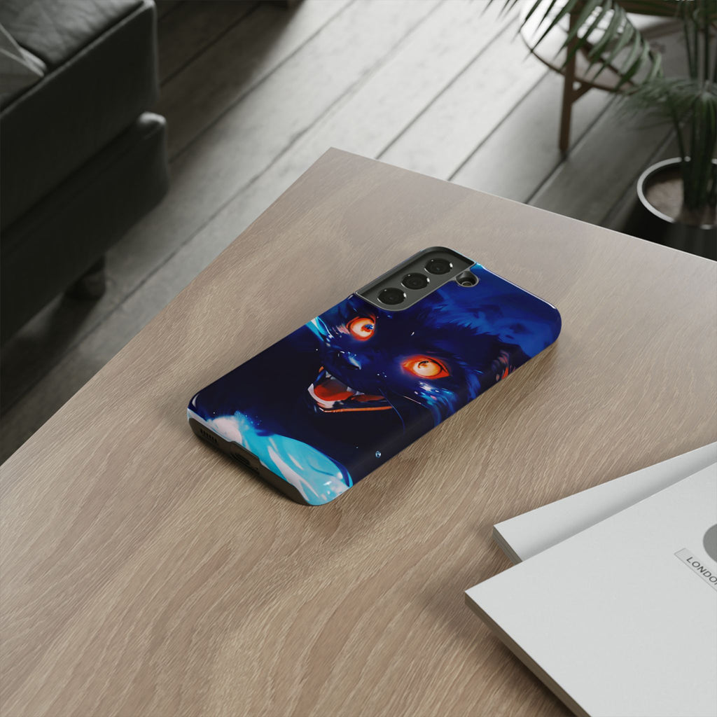 Demon Cat Phone Case — Glowing Blue Feline Tough Case