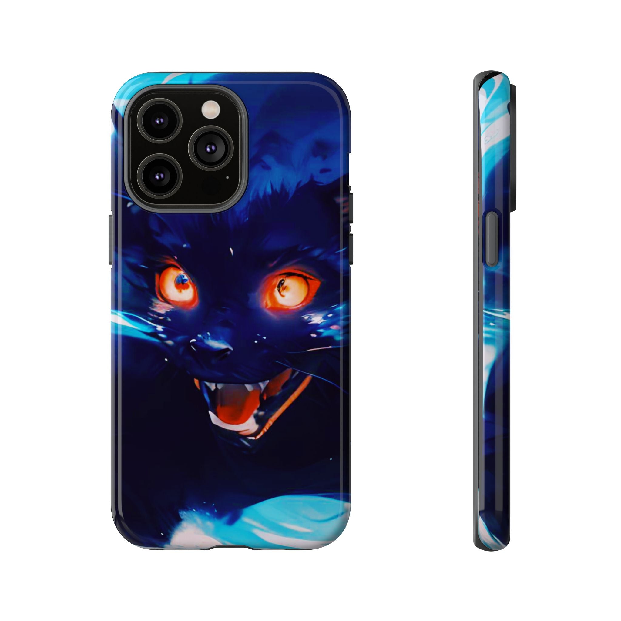 Demon Cat Phone Case — Glowing Blue Feline Tough Case