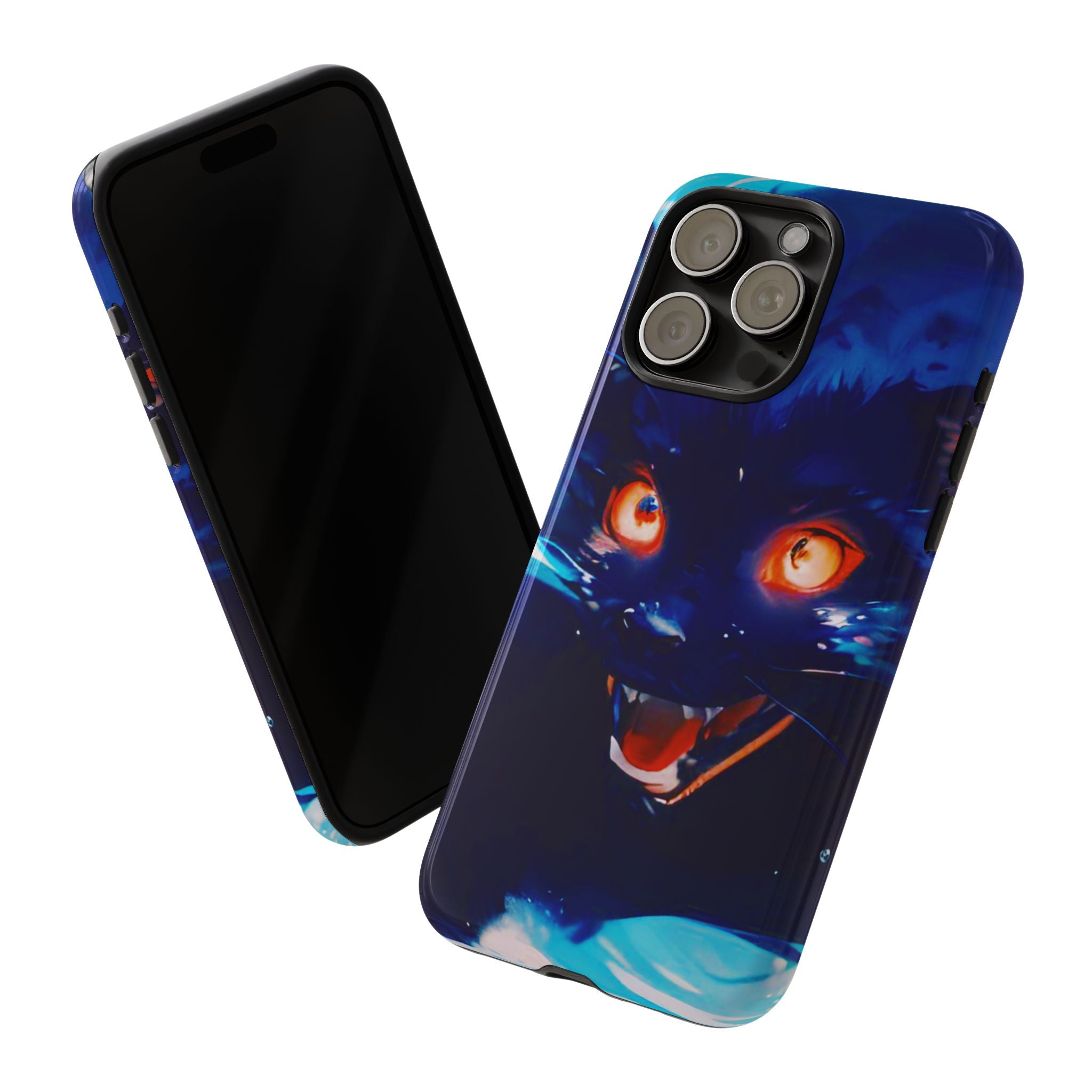 Demon Cat Phone Case — Glowing Blue Feline Tough Case