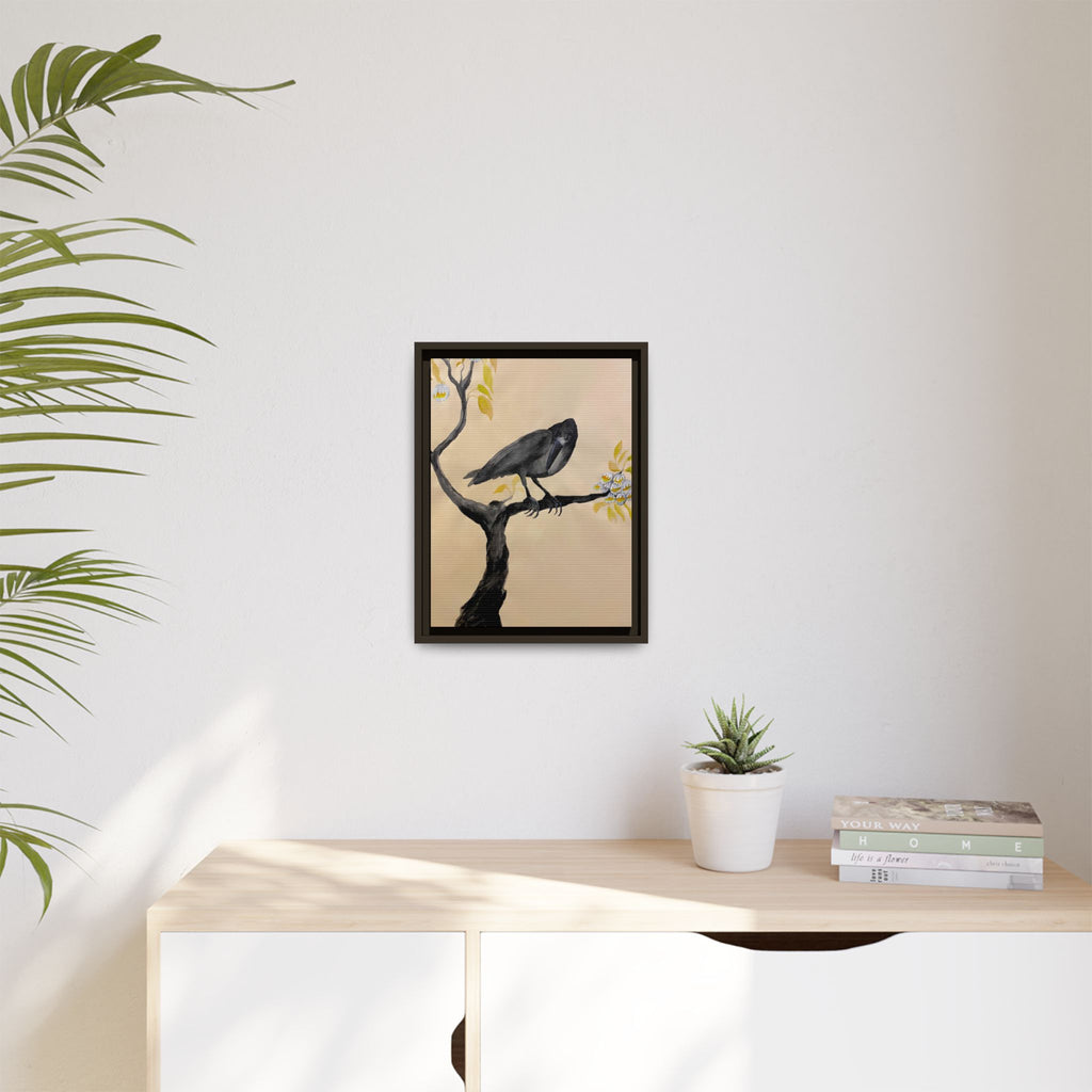 Raven on Branch Matte Framed Canvas – Moody Bird Wall Art