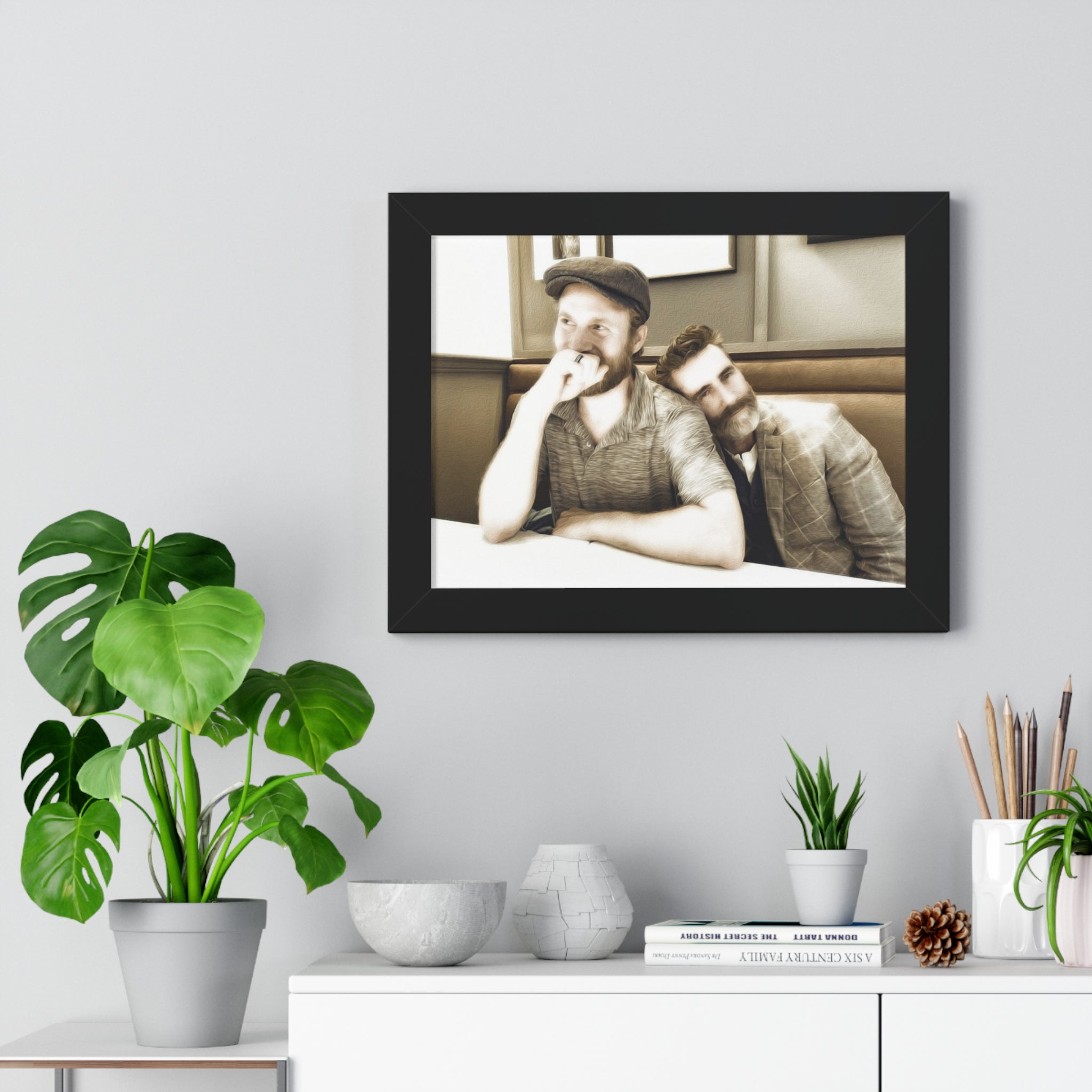 Framed Horizontal Poster — Vintage Sepia Portrait Wall Art - Just Us, a married couple.