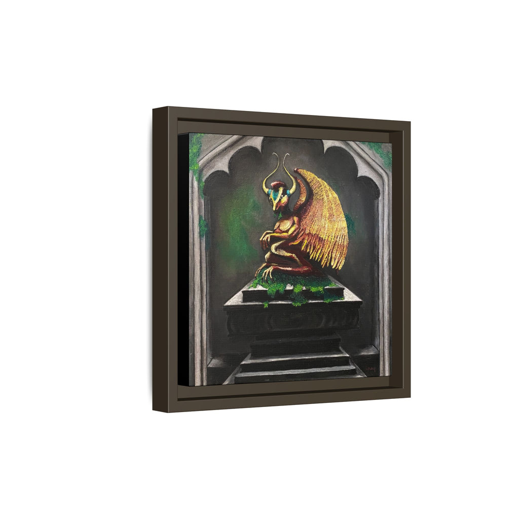 Framed Matte Canvas - Golden Gothic Gargoyle Wall Art