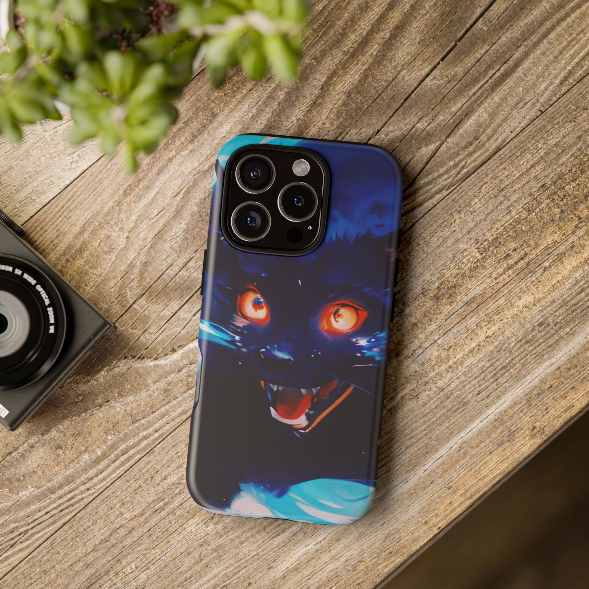 Demon Cat Phone Case — Glowing Blue Feline Tough Case