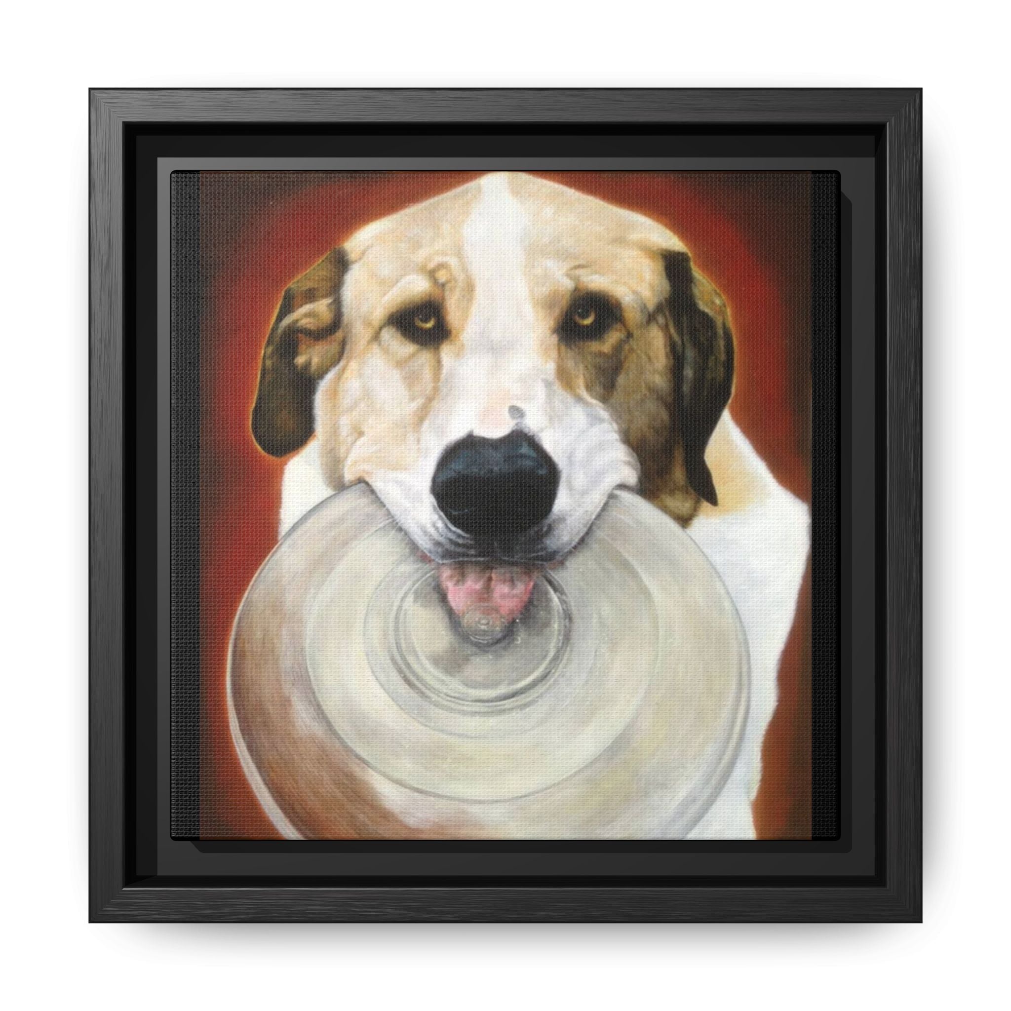 Framed Matte Canvas Print — Playful Wookie Holding His Frisbee