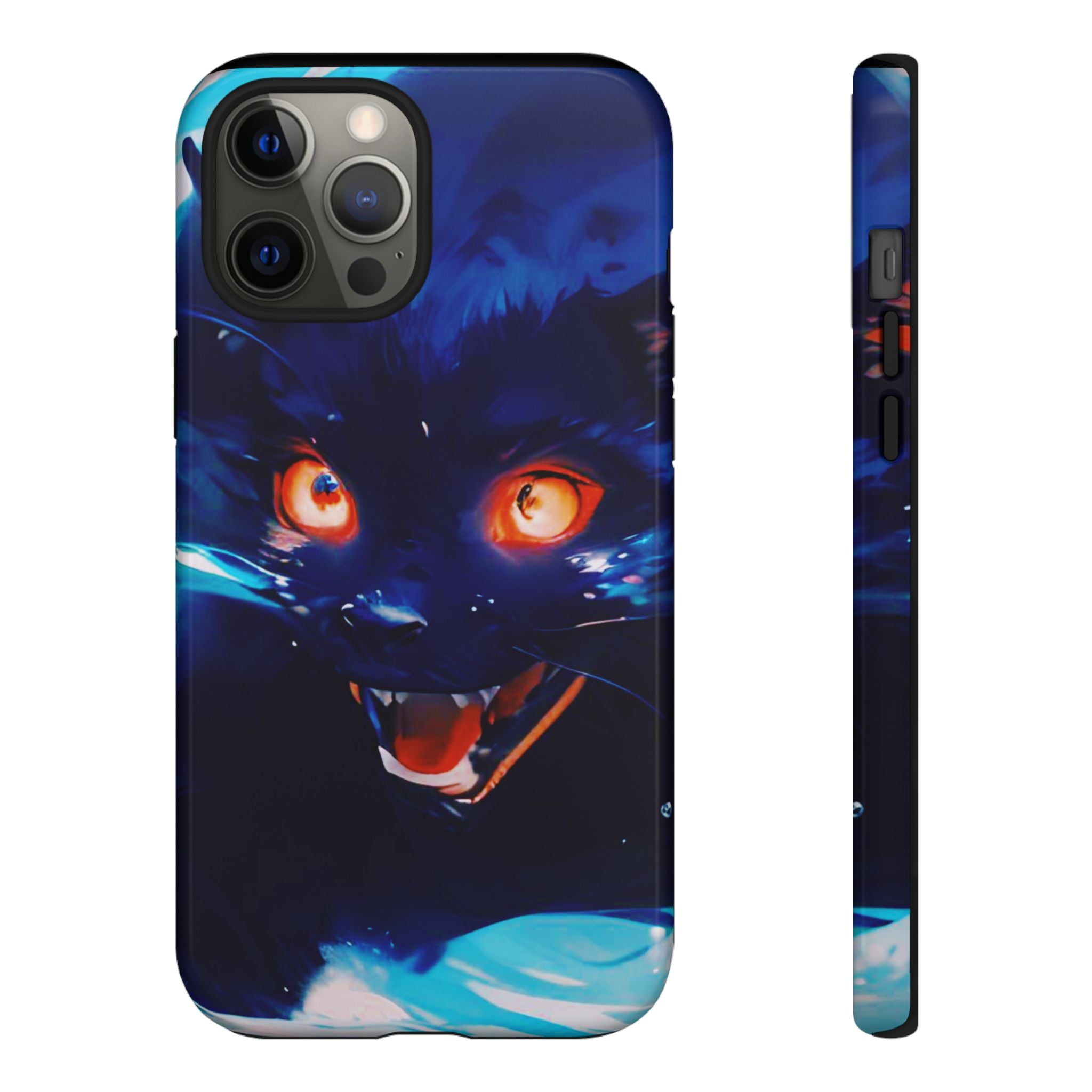 Demon Cat Phone Case — Glowing Blue Feline Tough Case