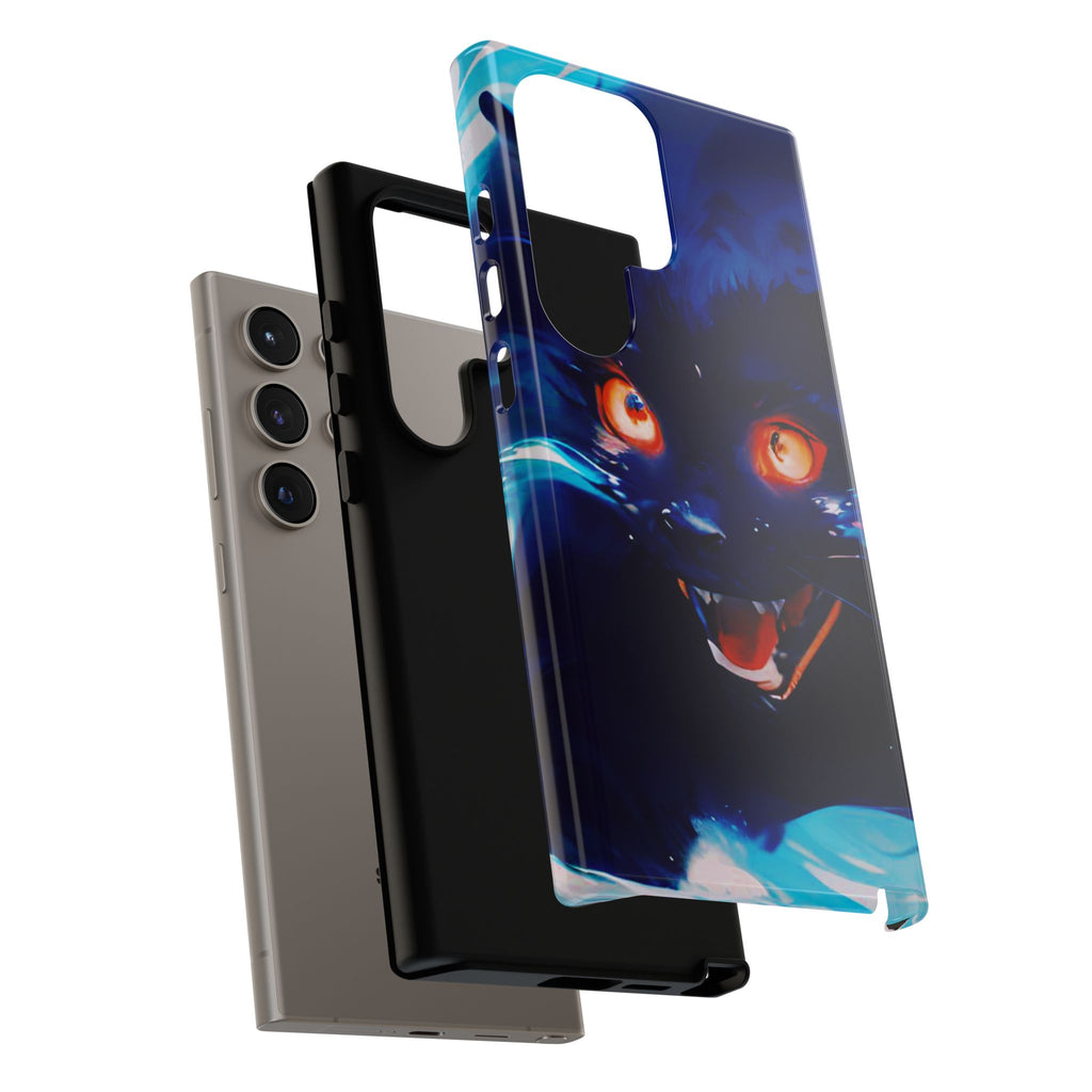 Demon Cat Phone Case — Glowing Blue Feline Tough Case