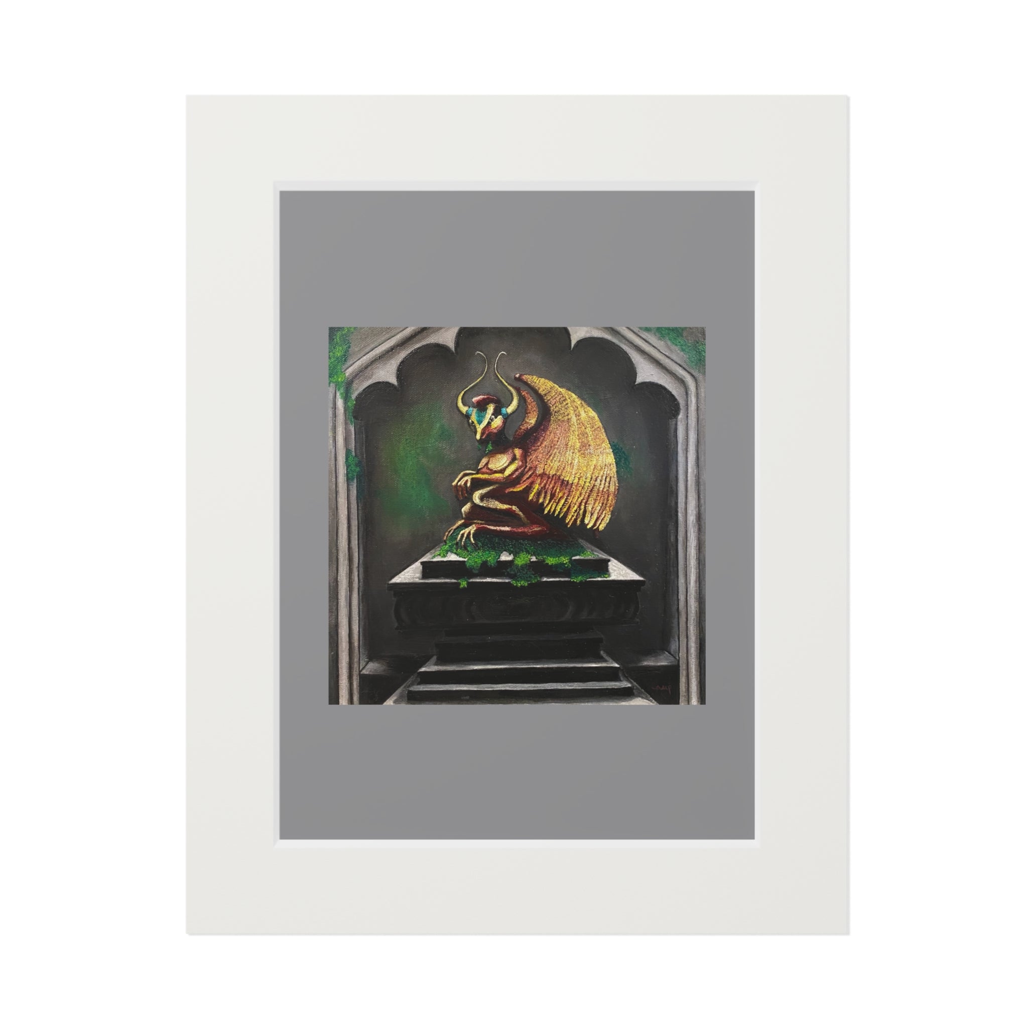 Golden Gargoyle Fine Art Print with Passepartout Frame — Mythic Wall Art