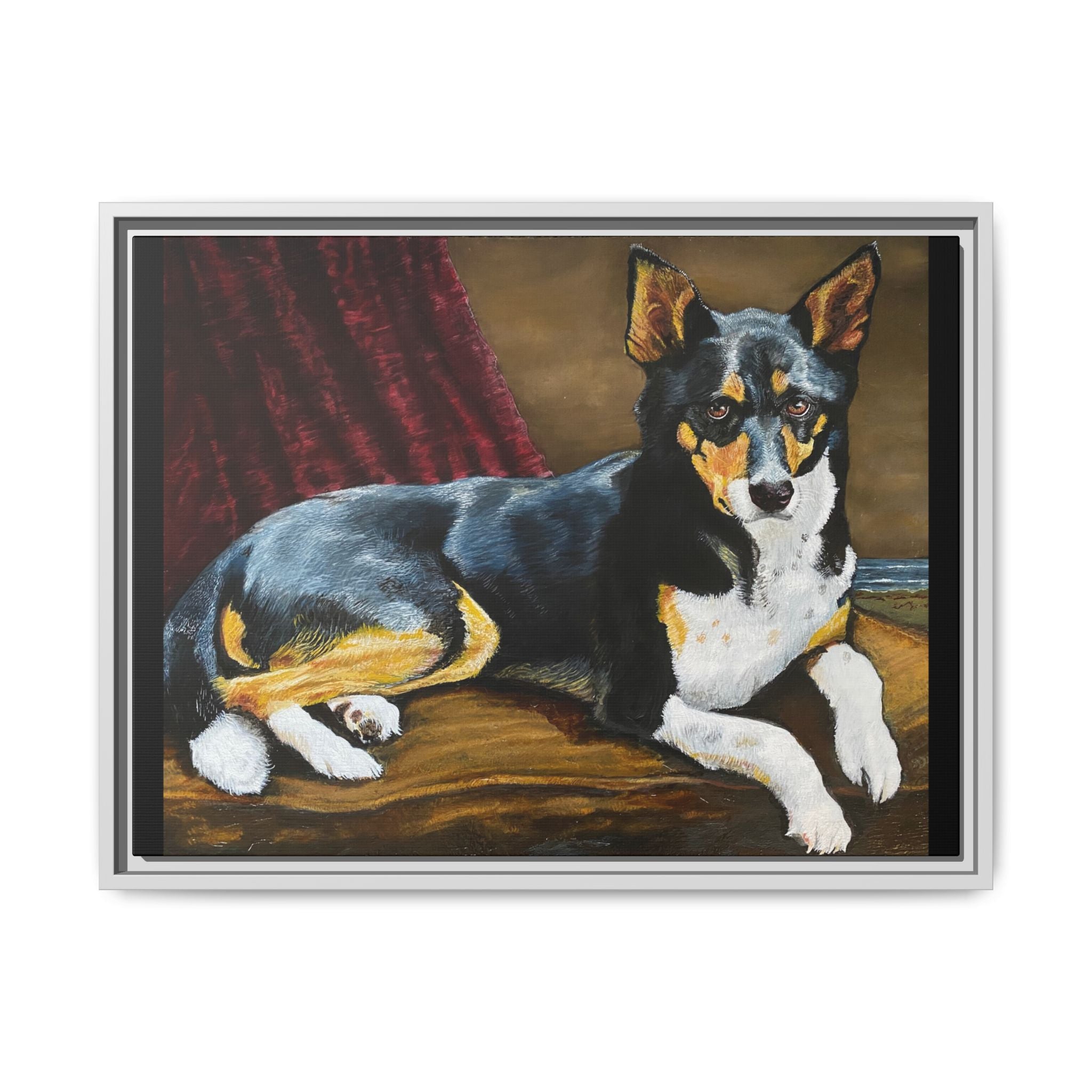Framed Matte Canvas Dog Portrait – Black & Tan Companion Wall Art